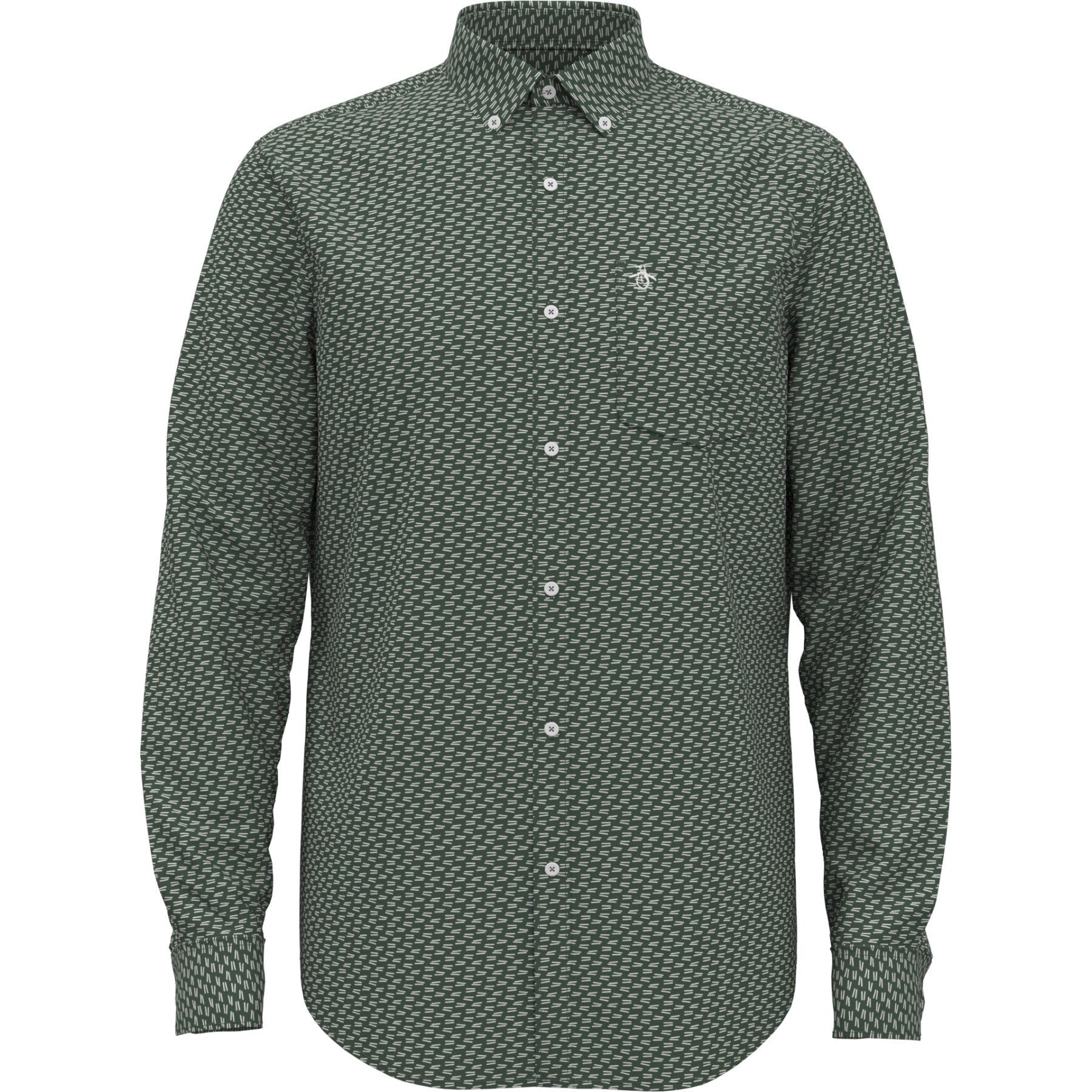 View Original Penguin Long Sleeve All Over Print Poplin Shirt In Laurel Wreath Green Mens information