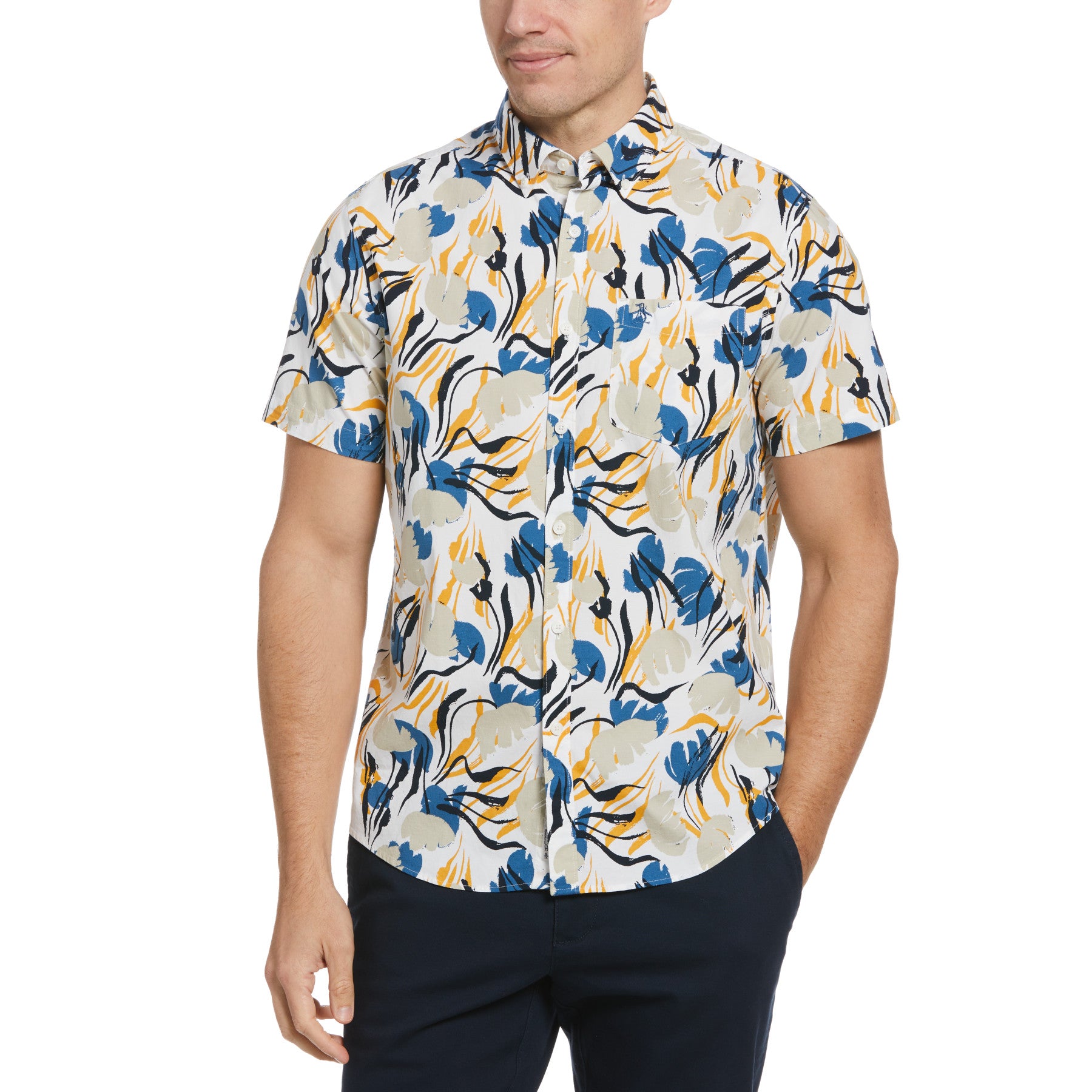 View Ecovero Blend Painted Floral Print Shirt In Bright White information
