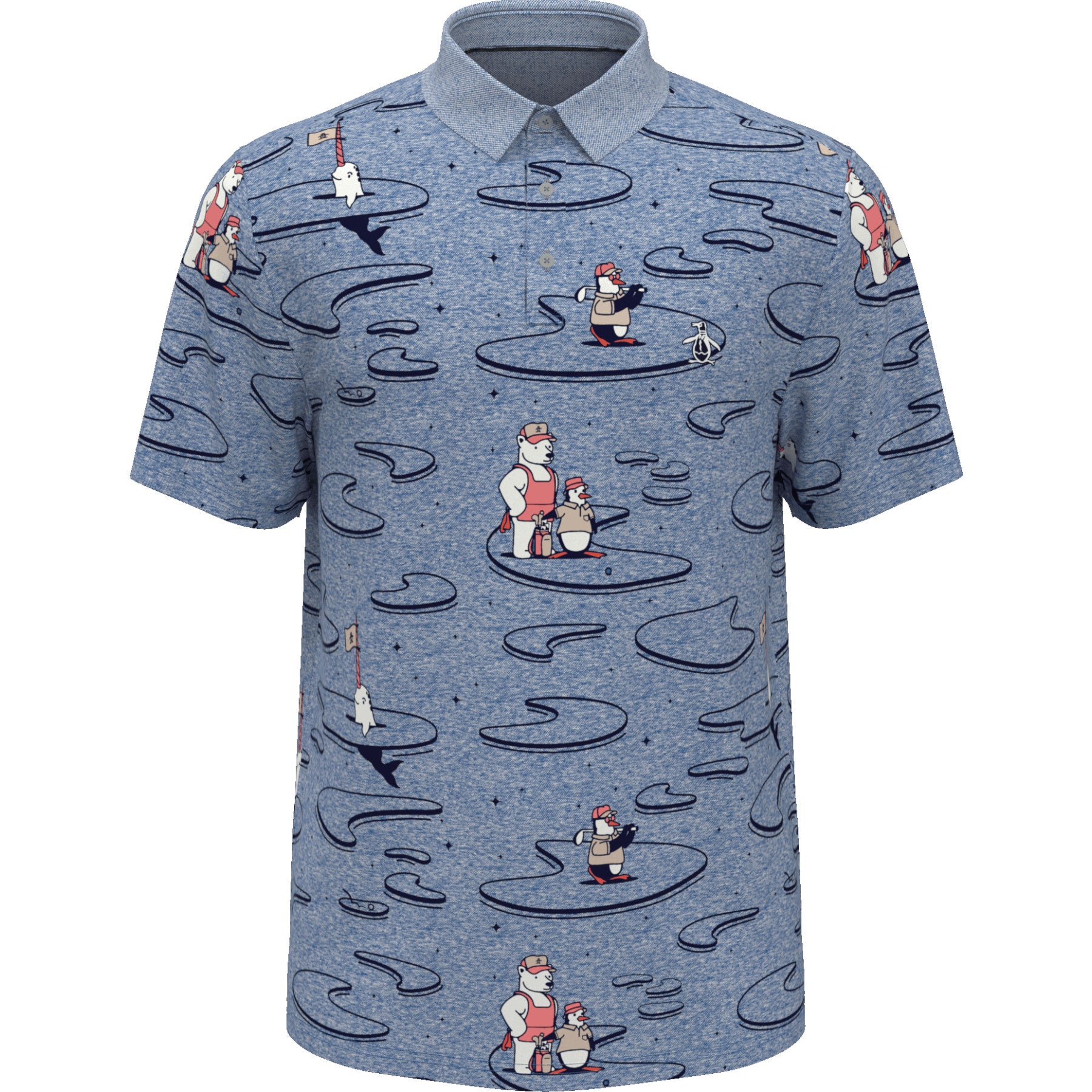 View Oxford Polar Pete Print Short Sleeve Golf Polo Shirt In Mediterranian information