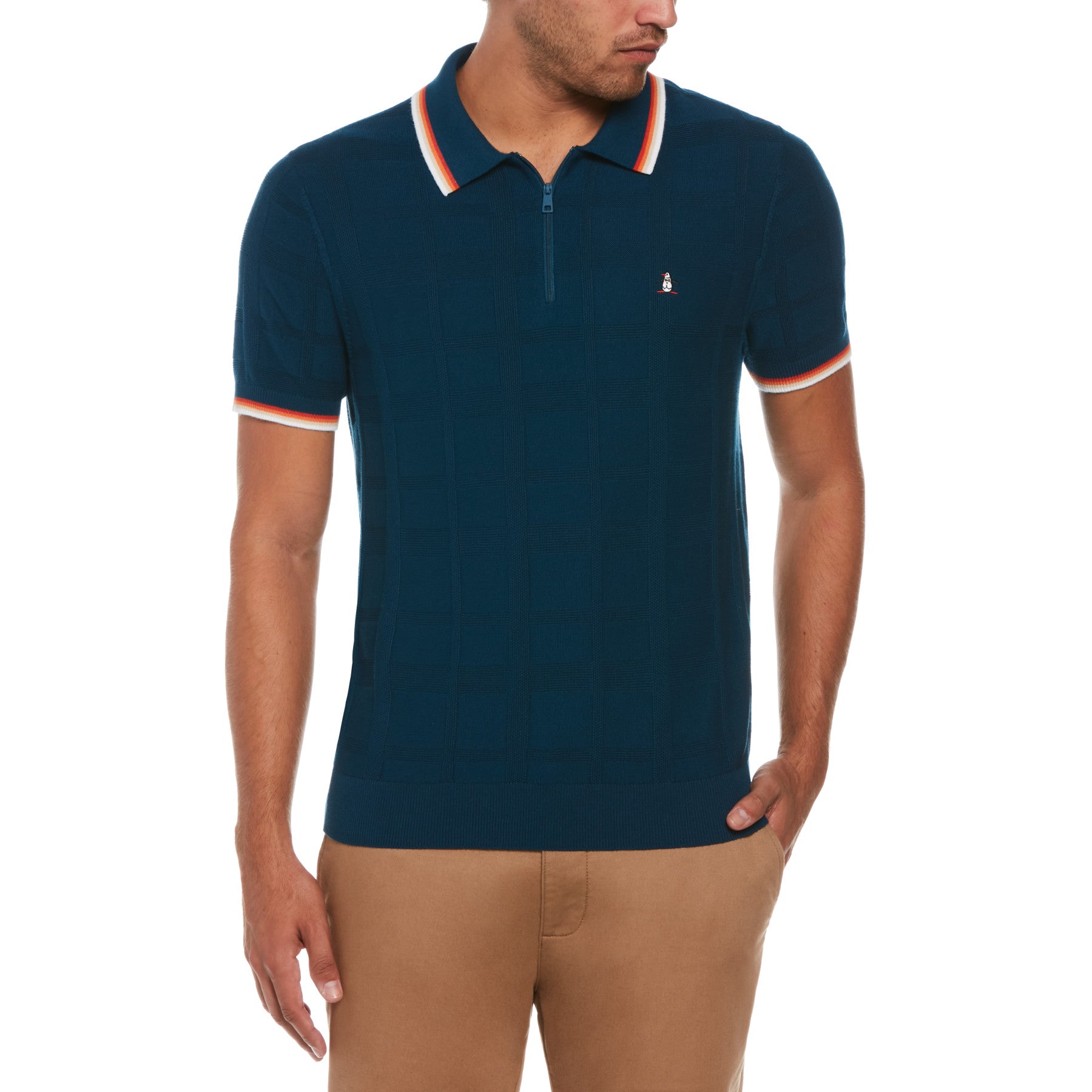 View Icons Quarter Zip Short Sleeve Polo Neck Jumper In Poseidon Blue information