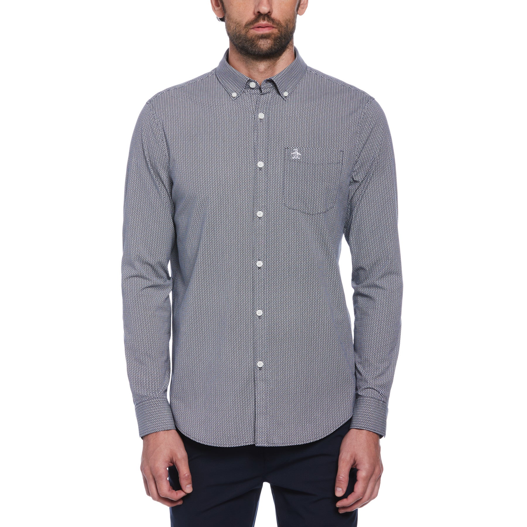 View Ecovero Mini Geometric Print Long Sleeve ButtonDown Shirt In Dark Sap information