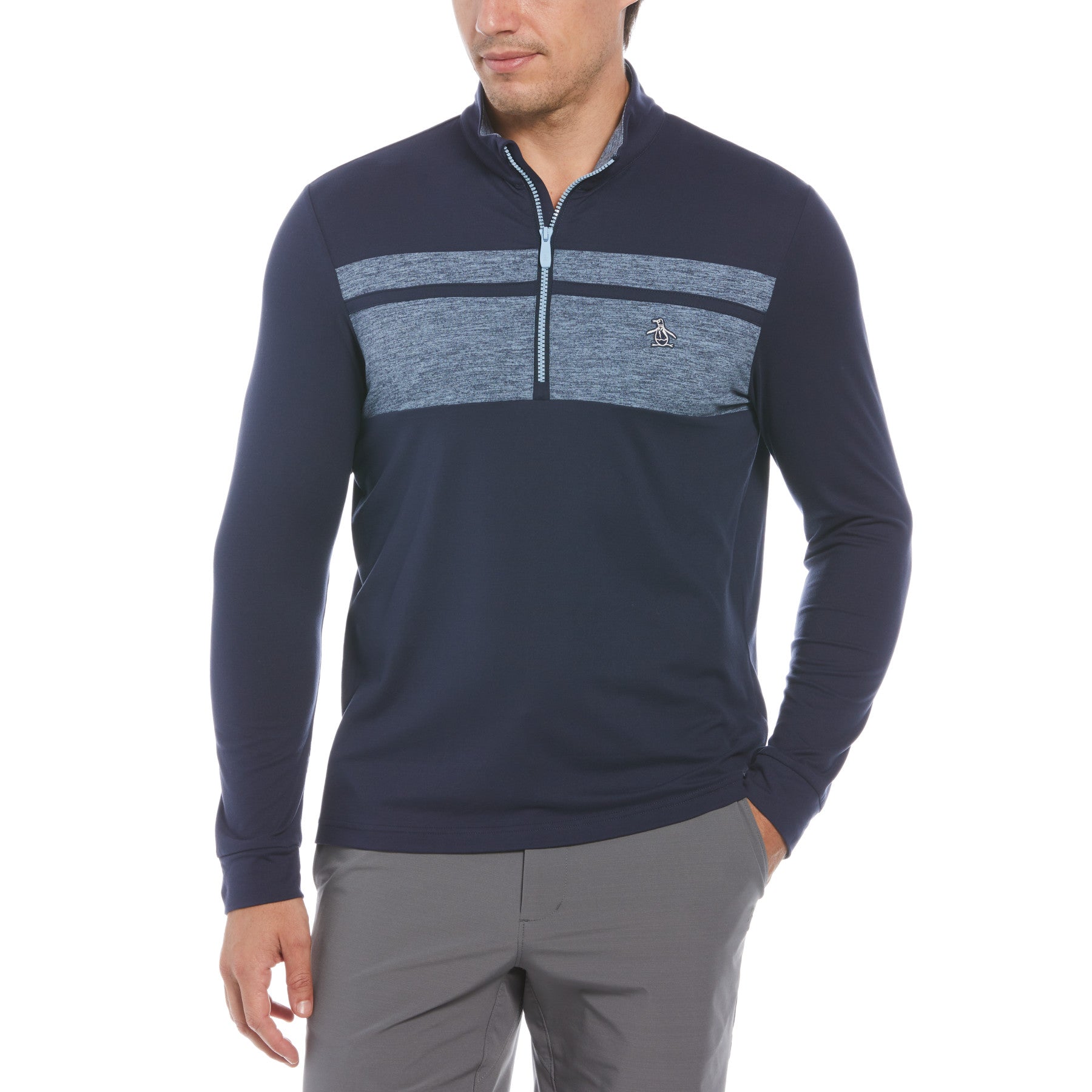 Colour Block 1/4 Zip Long Sleeve Golf Sweater In Black Iris