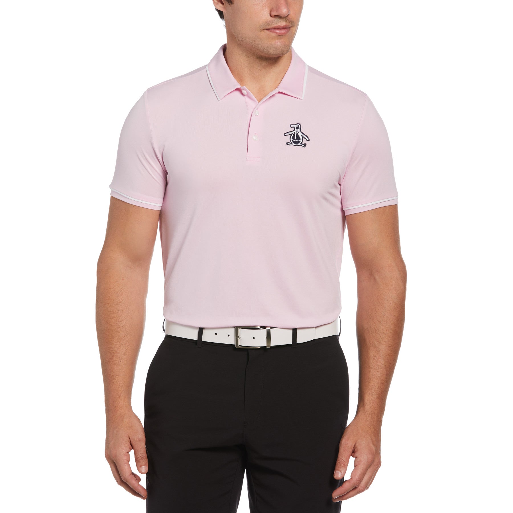 View Oversized Pete Tipped Short Sleeve Golf Polo Shirt In Gelato Pink information