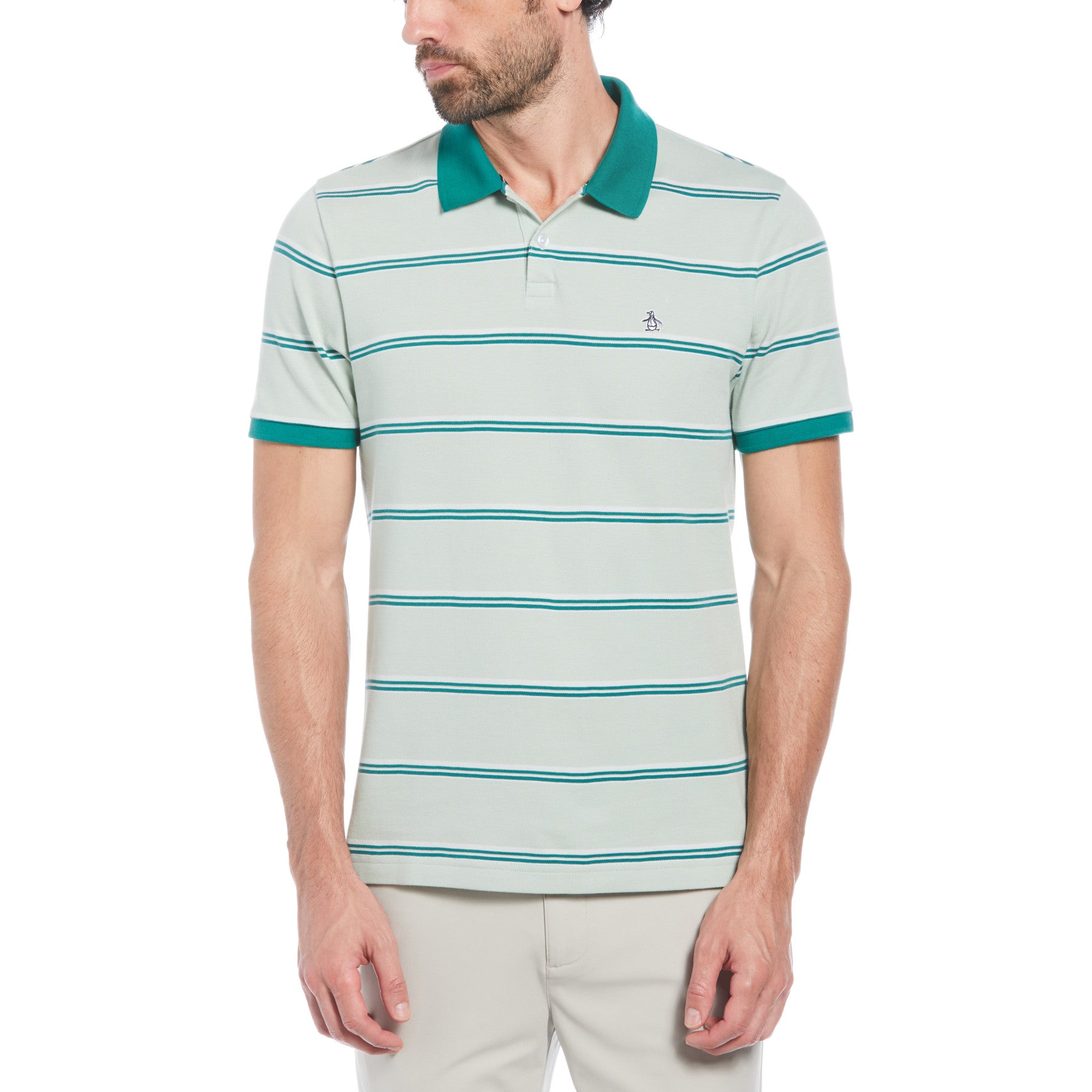 View Birdseye Pique Striped Pattern Polo Shirt In Silt Green information