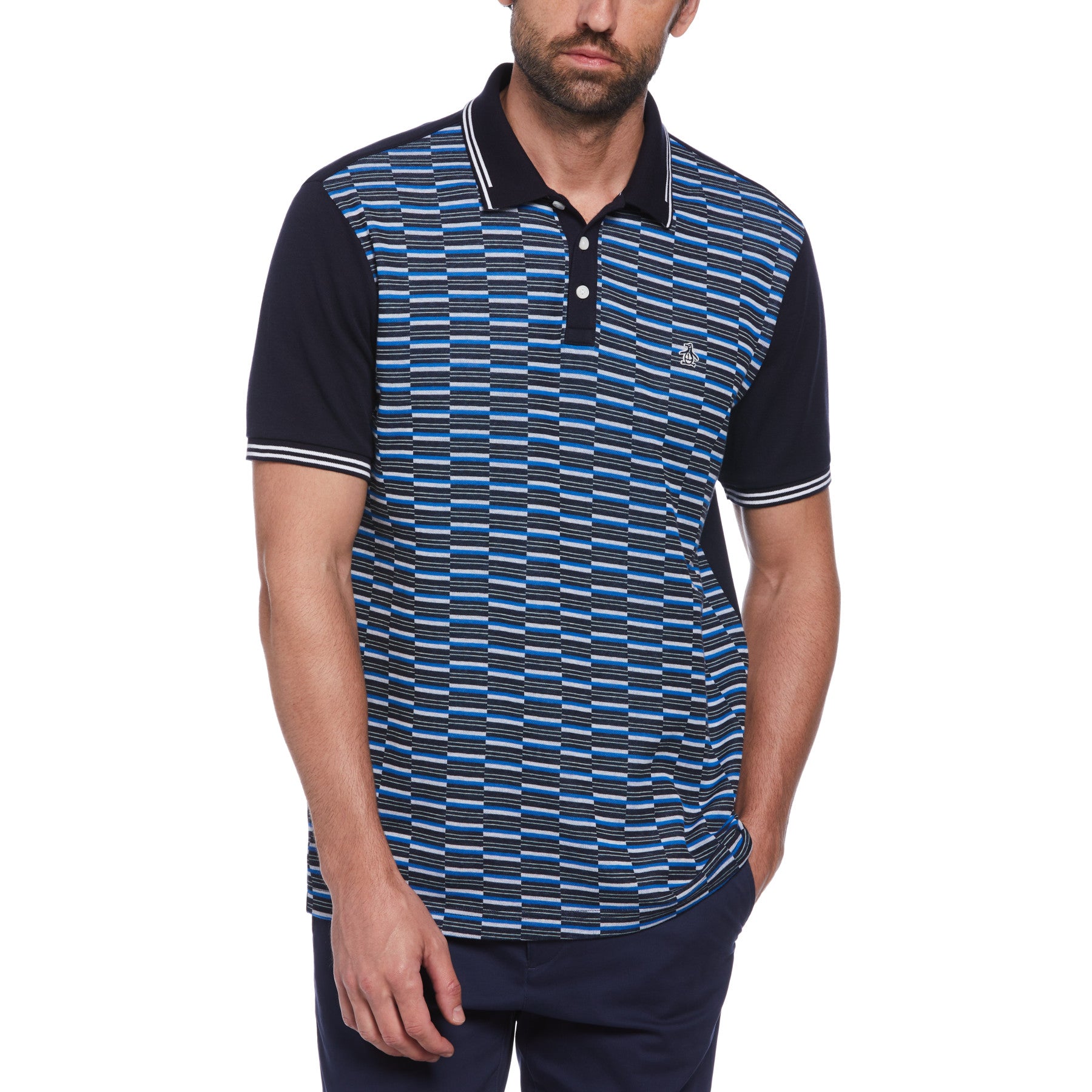 View Jacquard Front Interlock Short Sleeve Polo Shirt In Dark Sapphire information