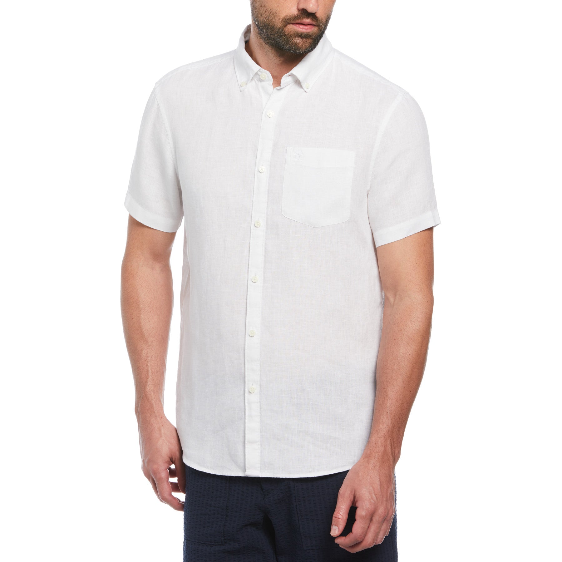 View Delave Linen Short Sleeve ButtonDown Shirt In Bright White information