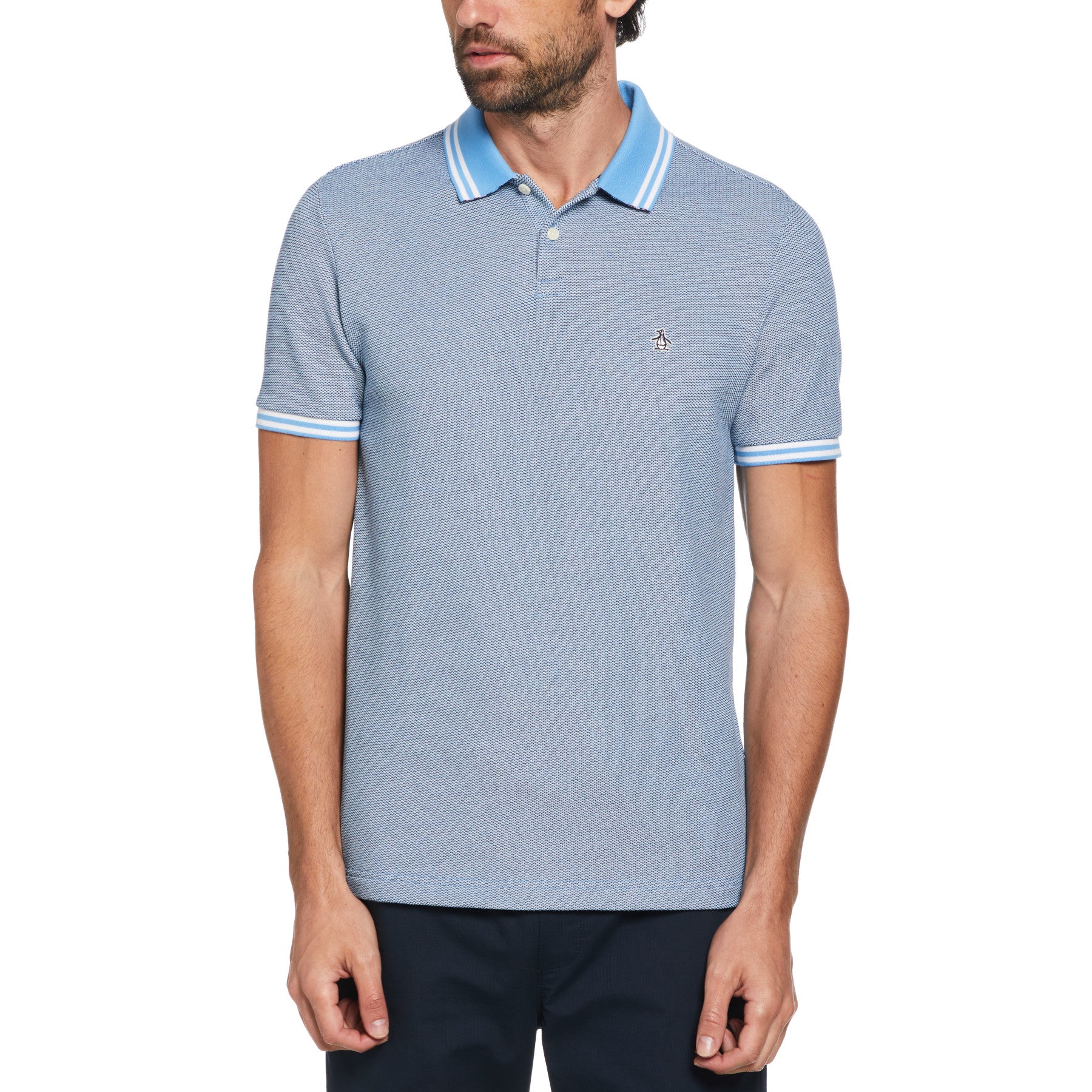 View Short Sleeve Birdseye Polo Shirt In Azure Blue information