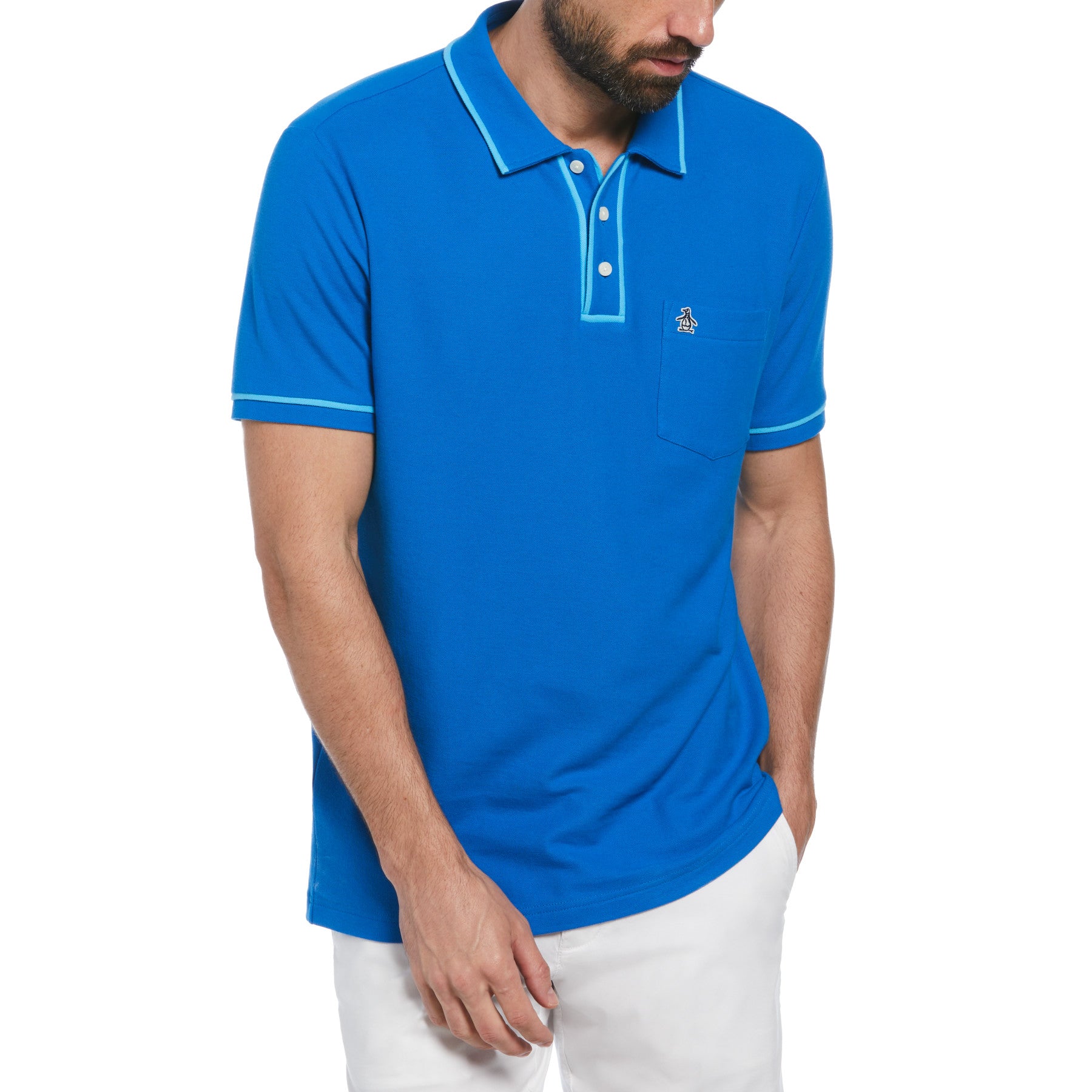 View Organic Cotton The Earl Pique Short Sleeve Polo Shirt In Skydiver information