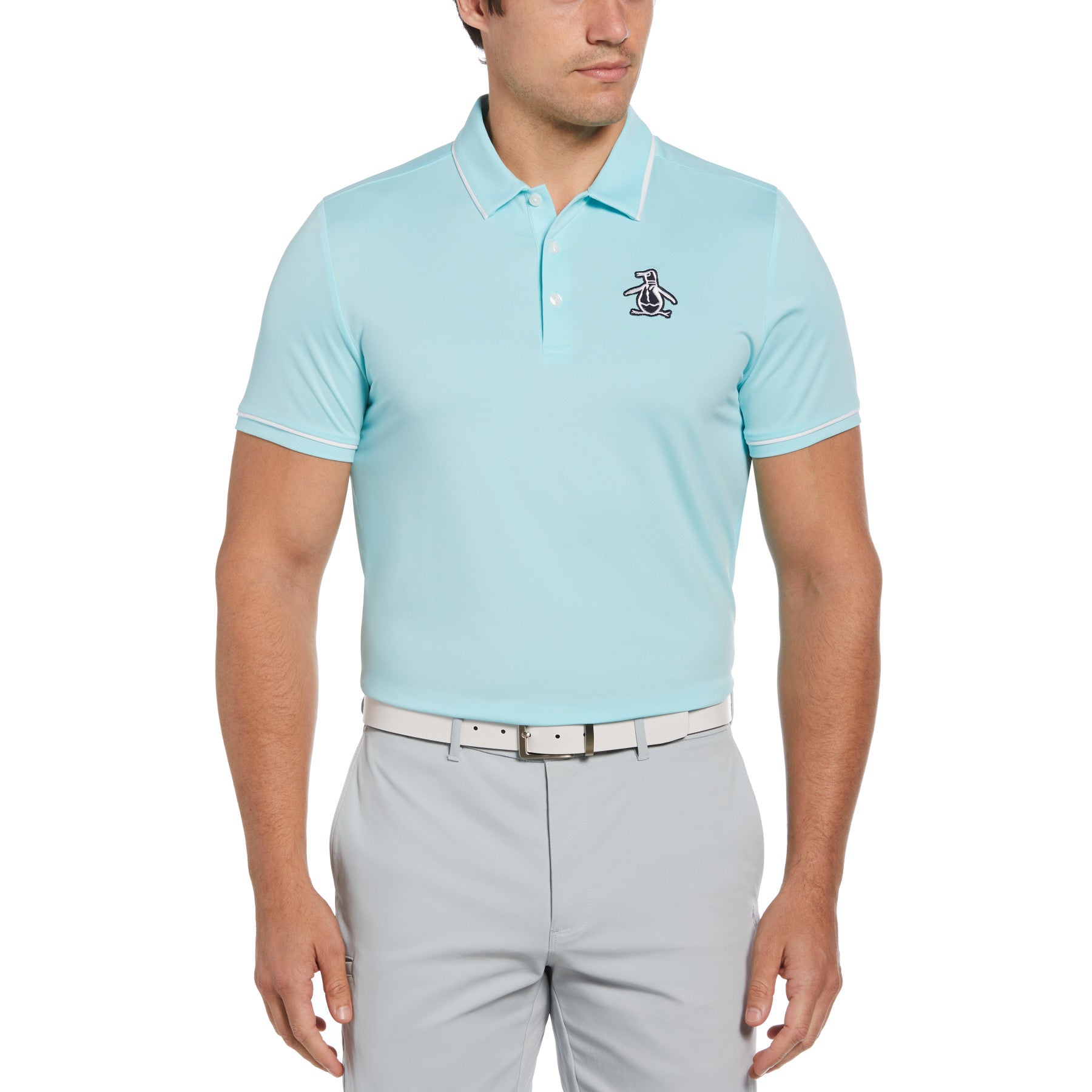 View Oversized Pete Tipped Short Sleeve Golf Polo Shirt In Tanager Turquois information