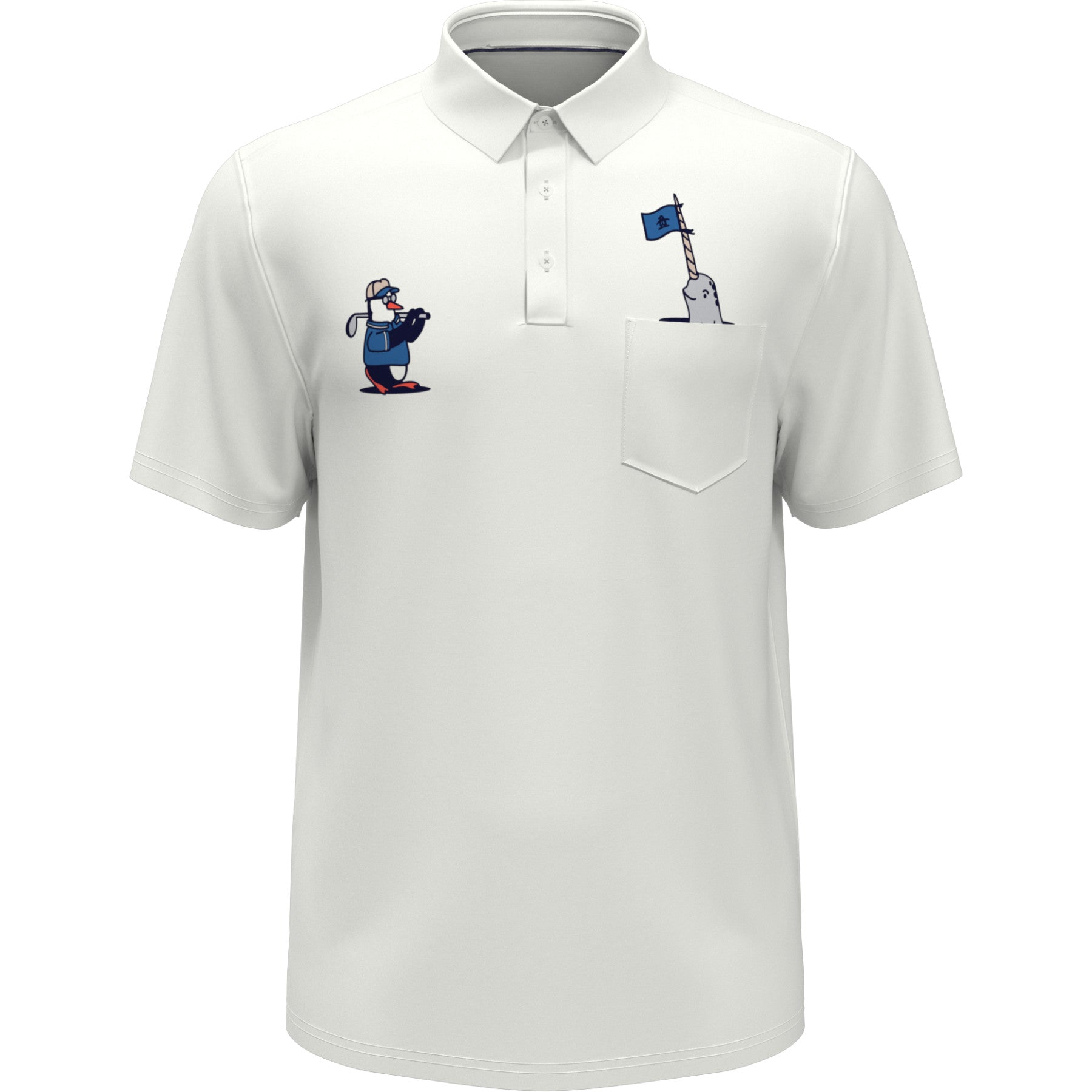 View Mixed Media Polar Pete Print Golf Polo Shirt In Bright White information
