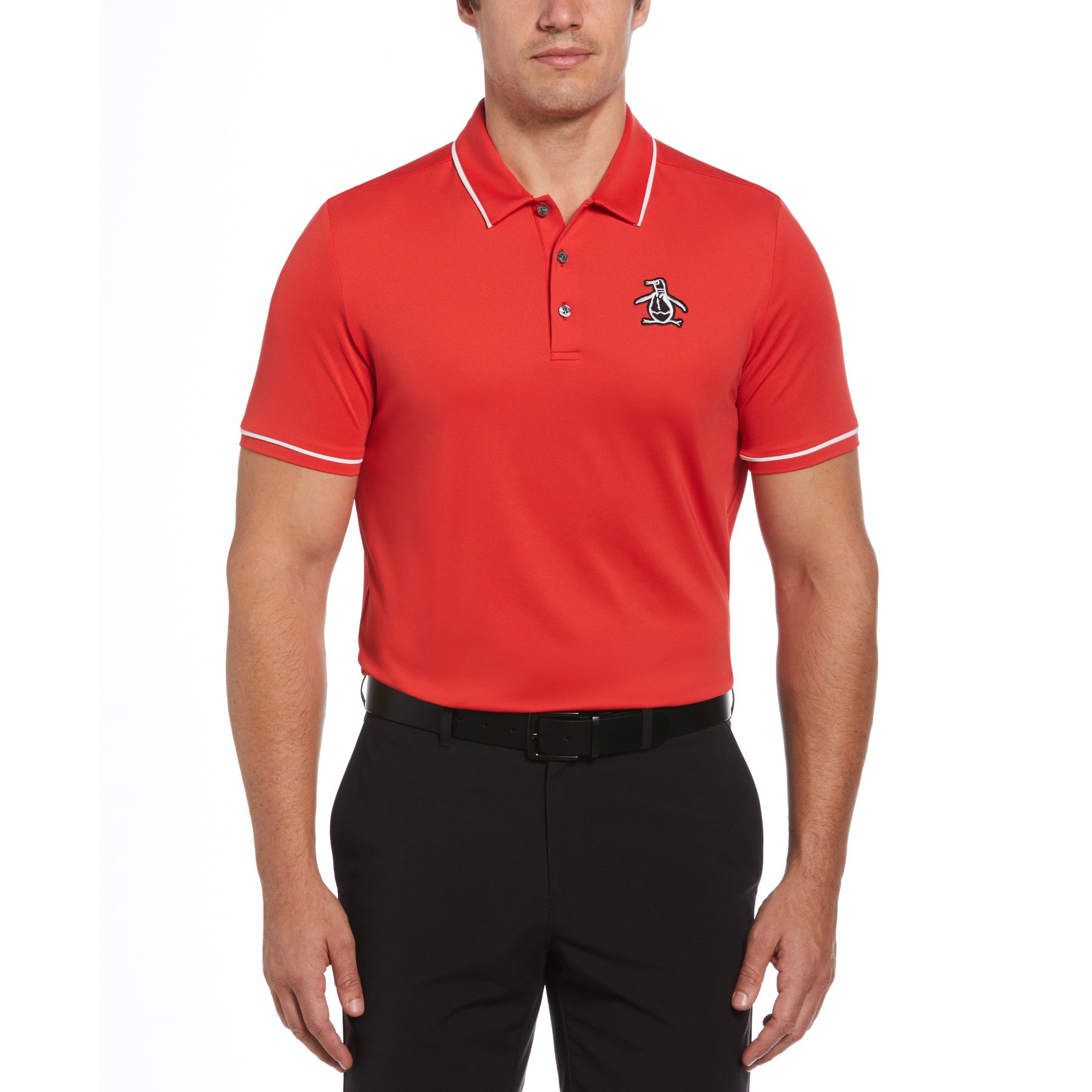 View Oversized Pete Tipped Short Sleeve Golf Polo Shirt In Poinsettia information