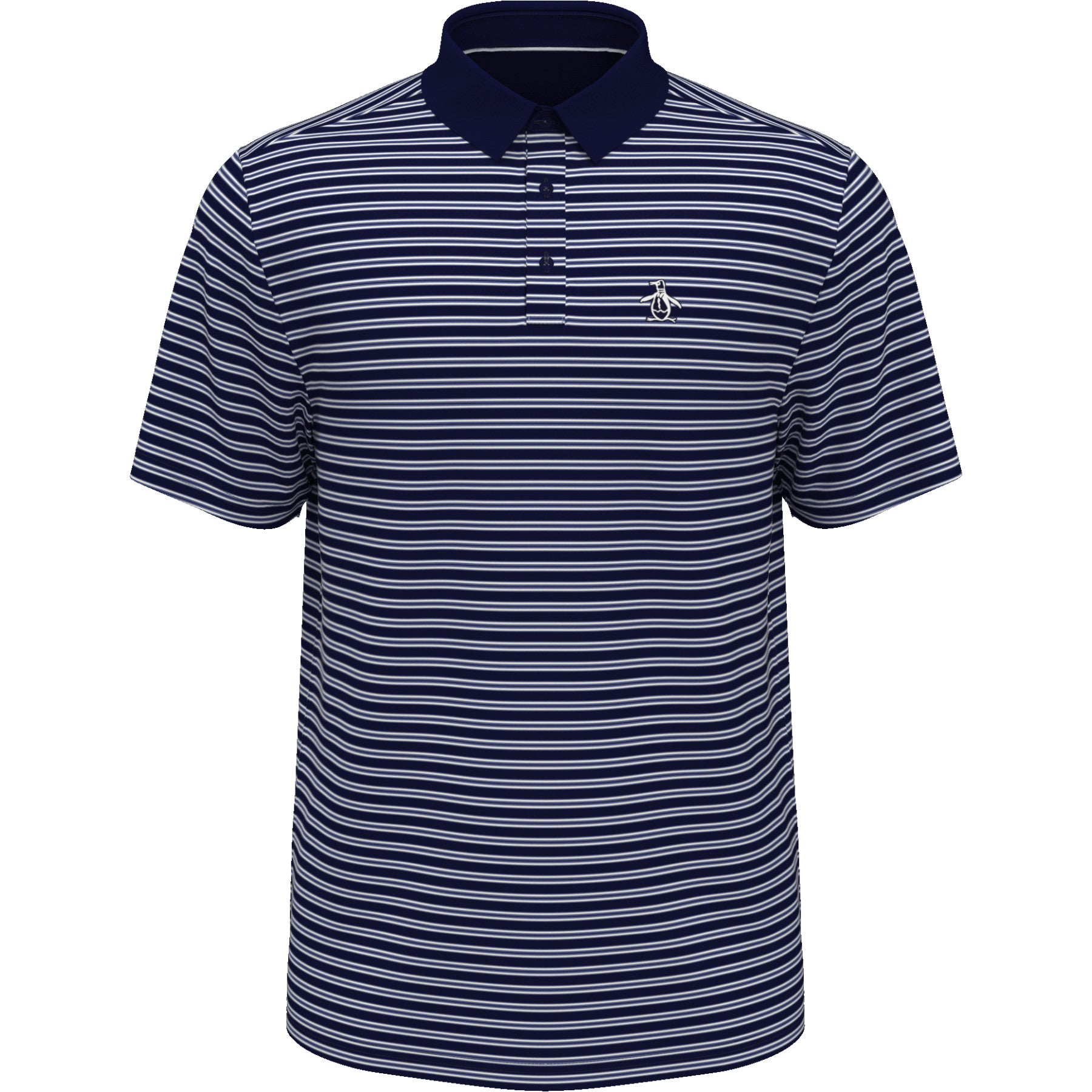 Heritage Stripe Solid Collar Short Sleeve Polo Shirt In Black Iris