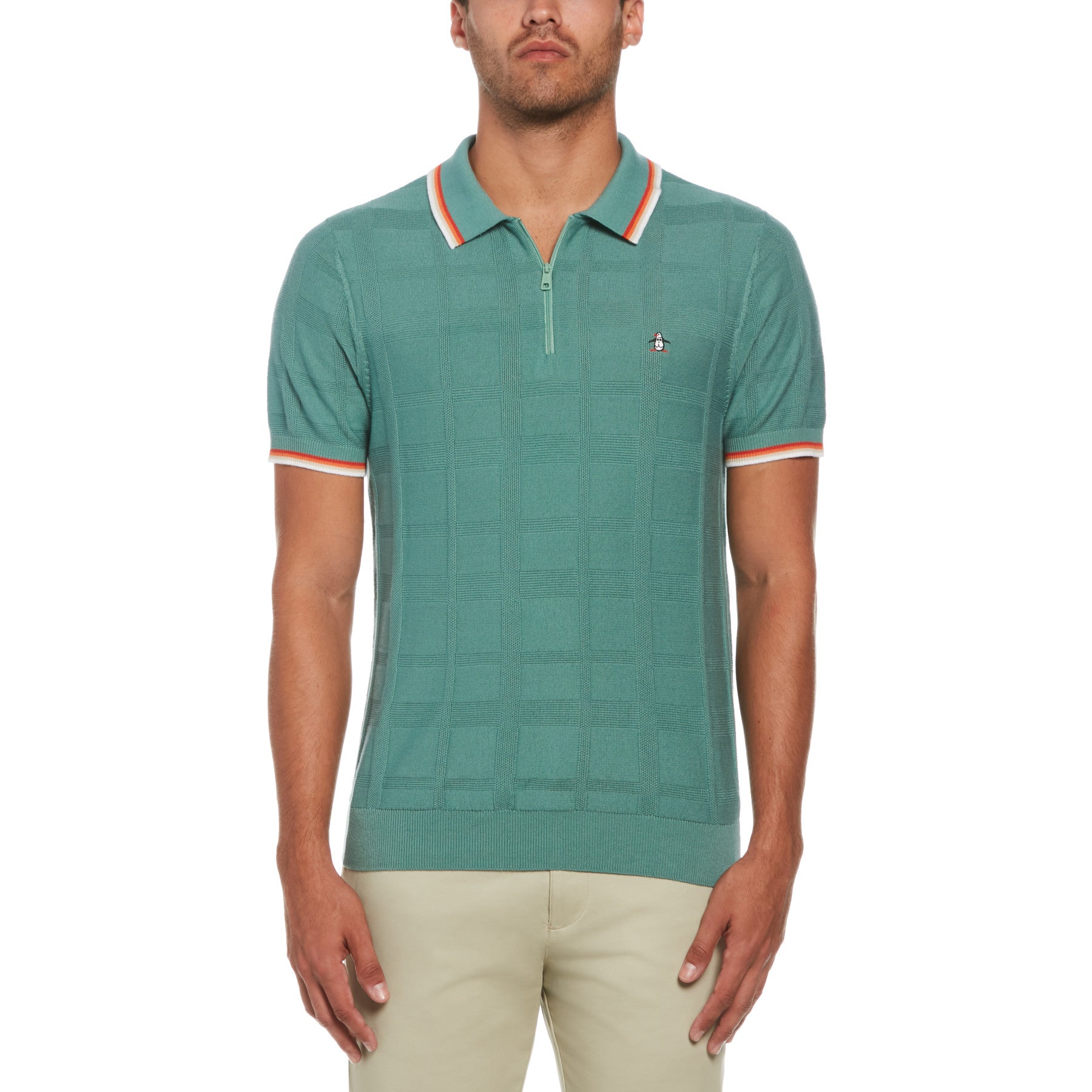 View Icons Quarter Zip Short Sleeve Polo Neck Jumper In Oil Blue information