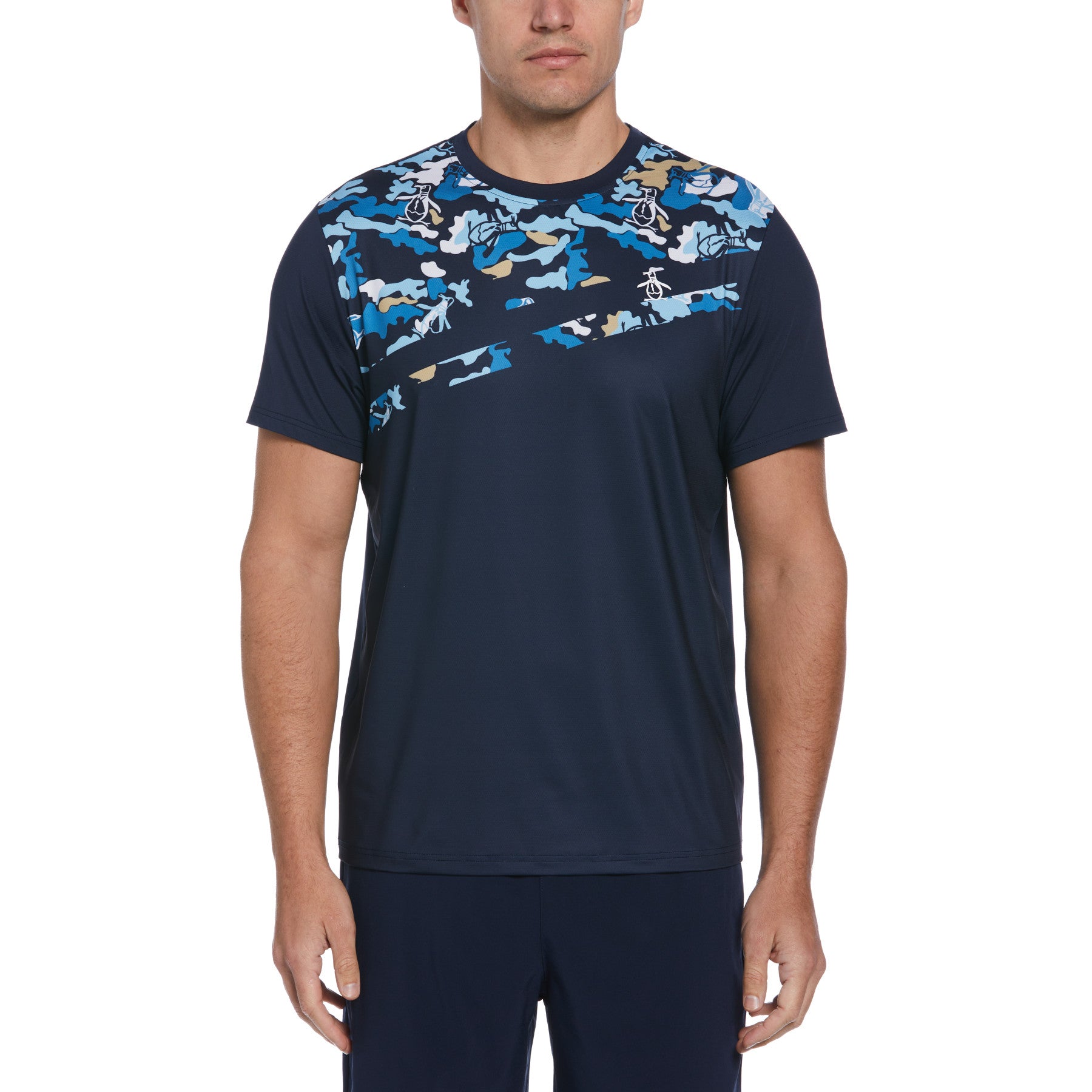 View Asymmetric Camo Print Tennis TShirt In Black Iris information