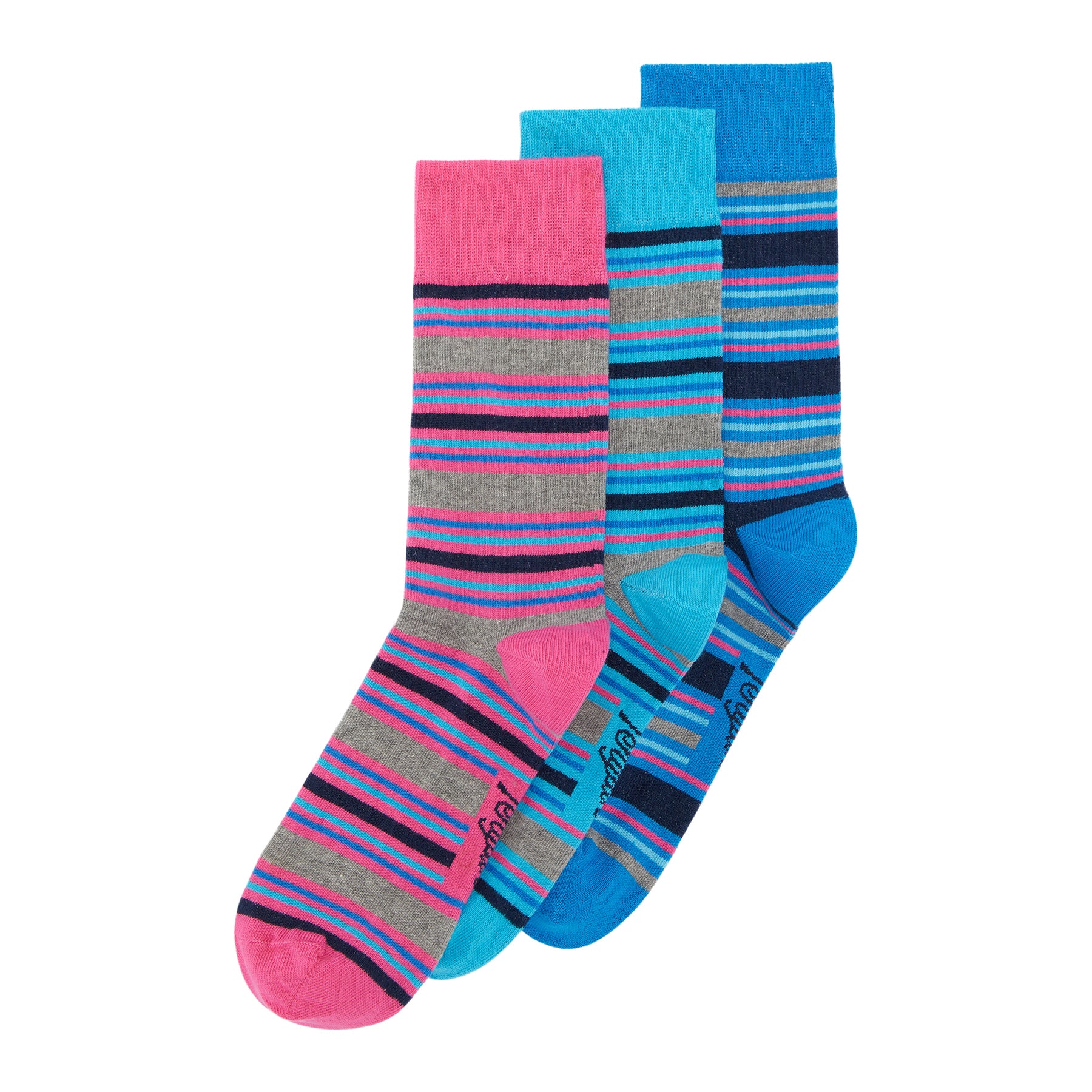 View Original Penguin 3 Pack Stripe Design Ankle Socks In Pink And Blue Aqua Black Mens information