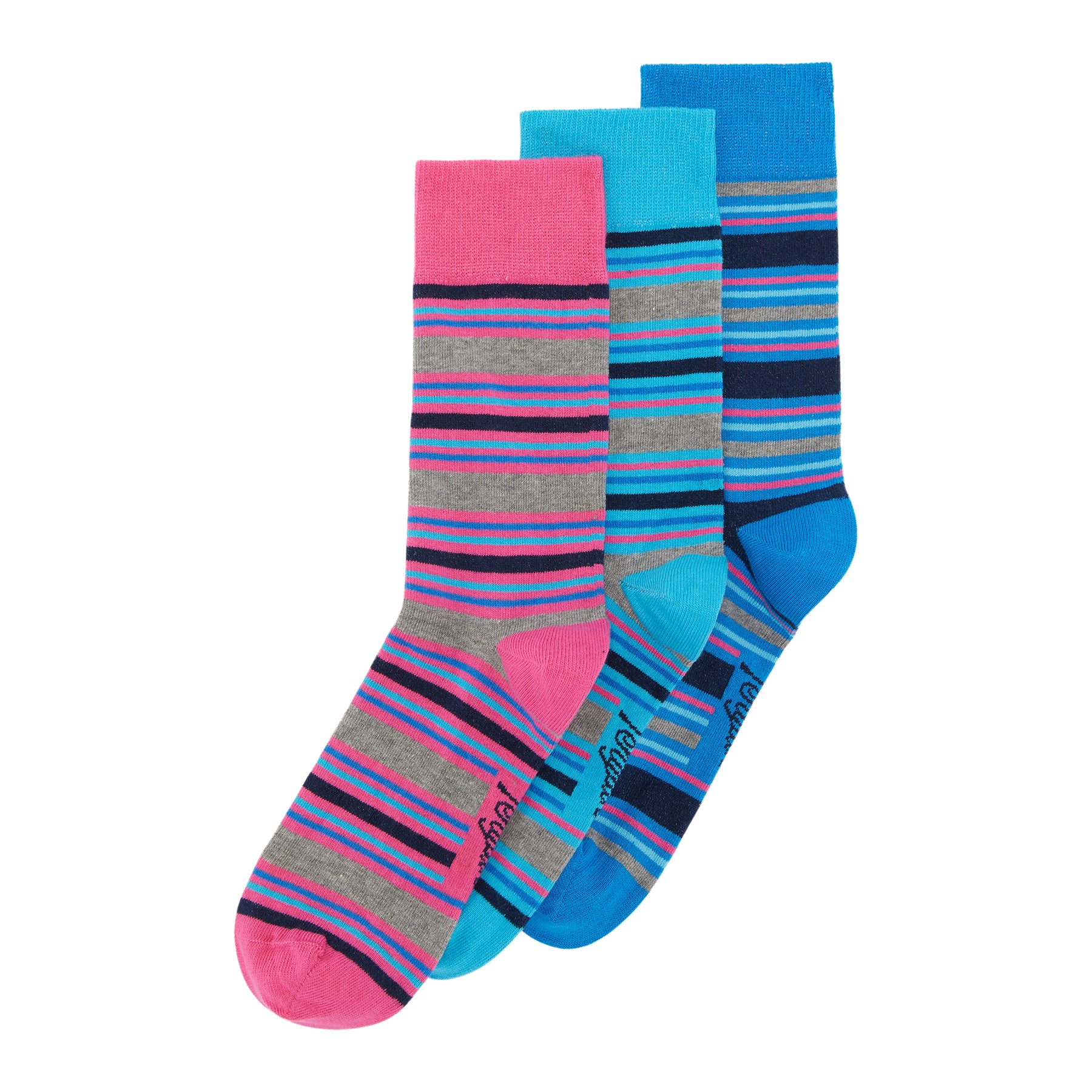 View 3 Pack Stripe Design Ankle Socks In Pink And Blue Aqua information