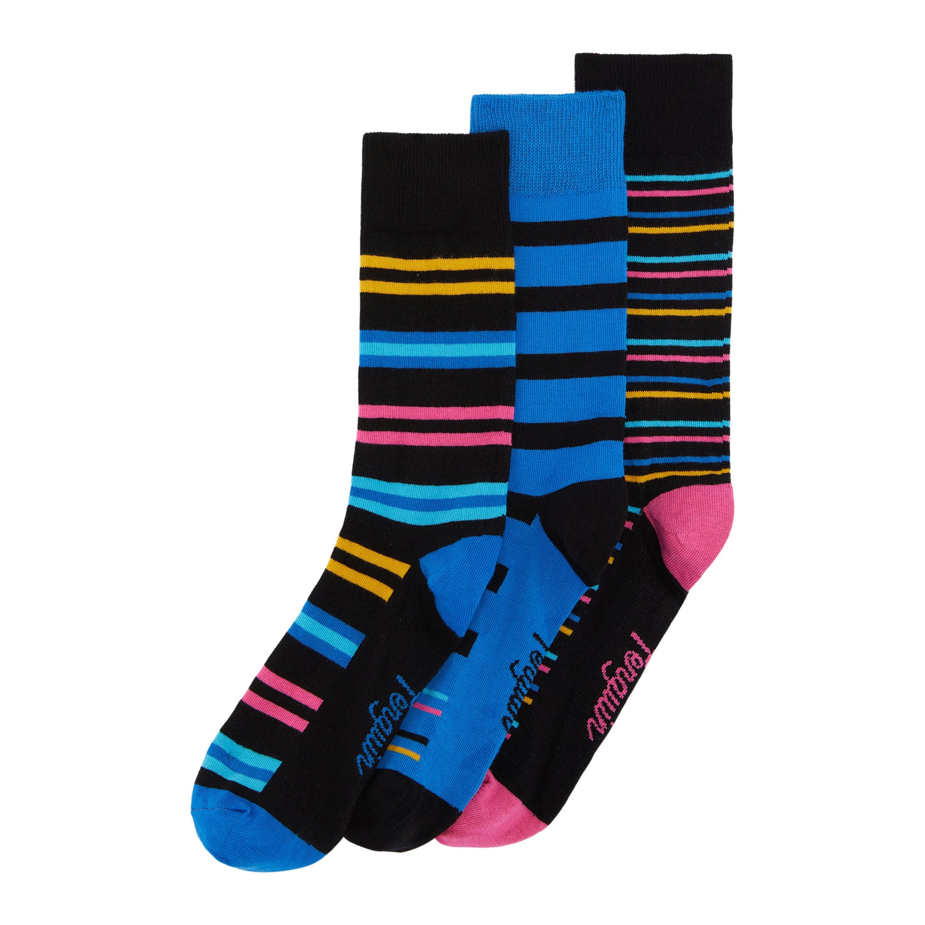 View 3 Pack Stripe Design Ankle Socks In Black And Blue information