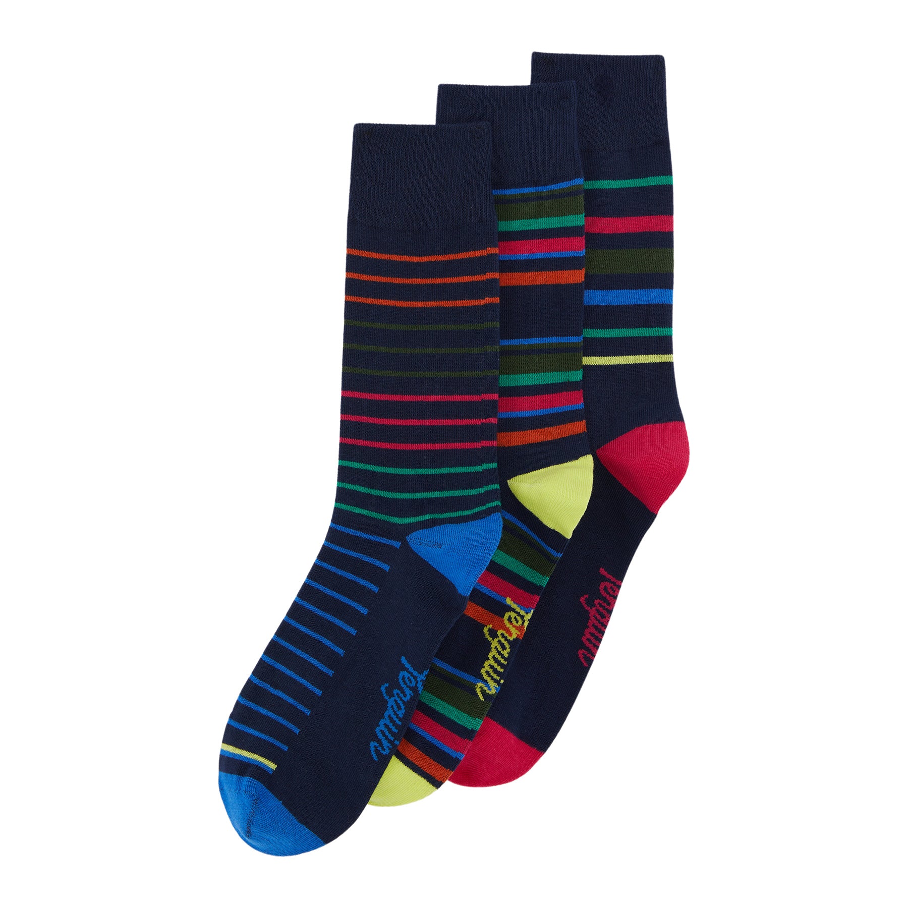 View 3 Pack Stripe And Spot Design Ankle Socks In Black And Blue information