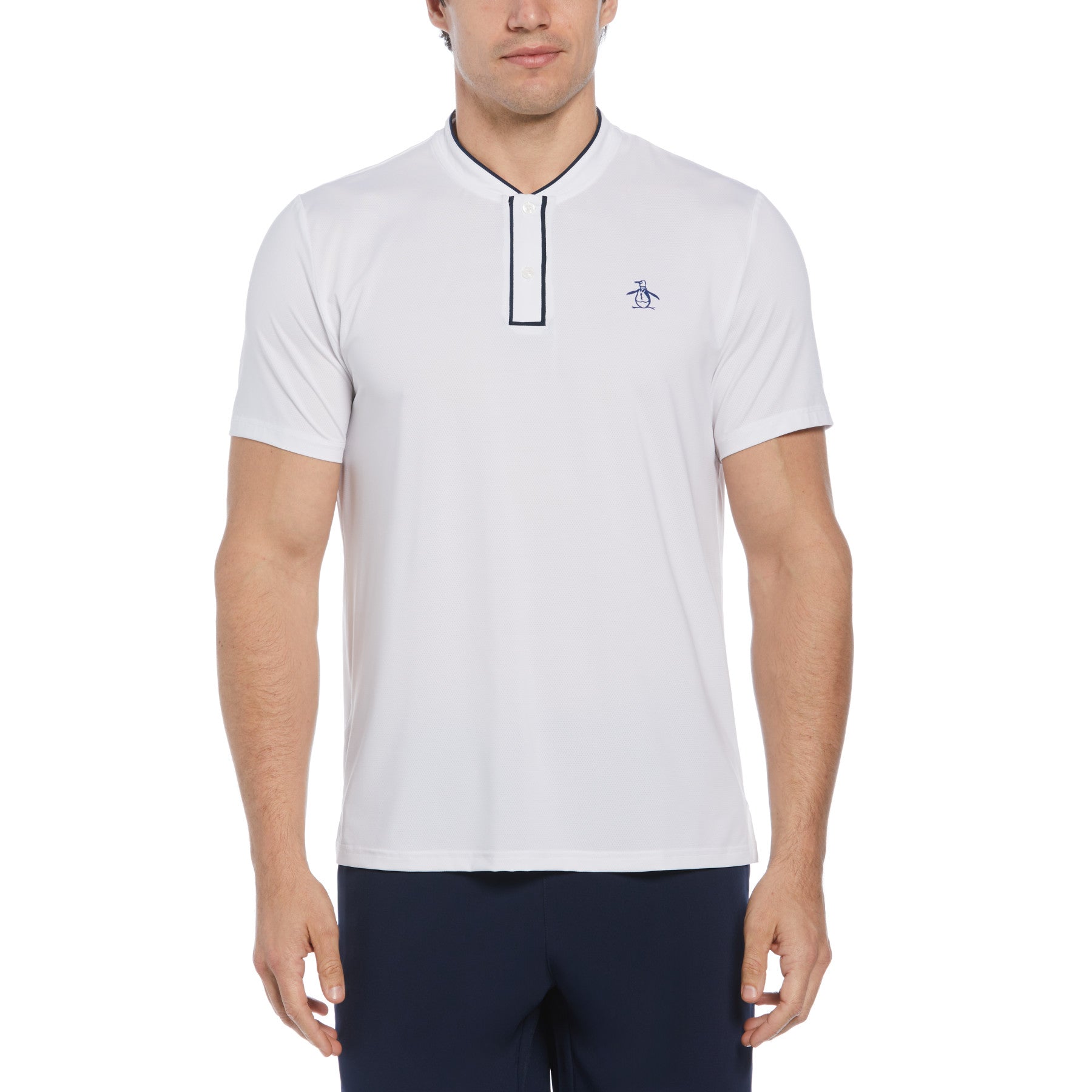 View Piped Blade Collar Performance Tennis Polo Shirt In Bright White information