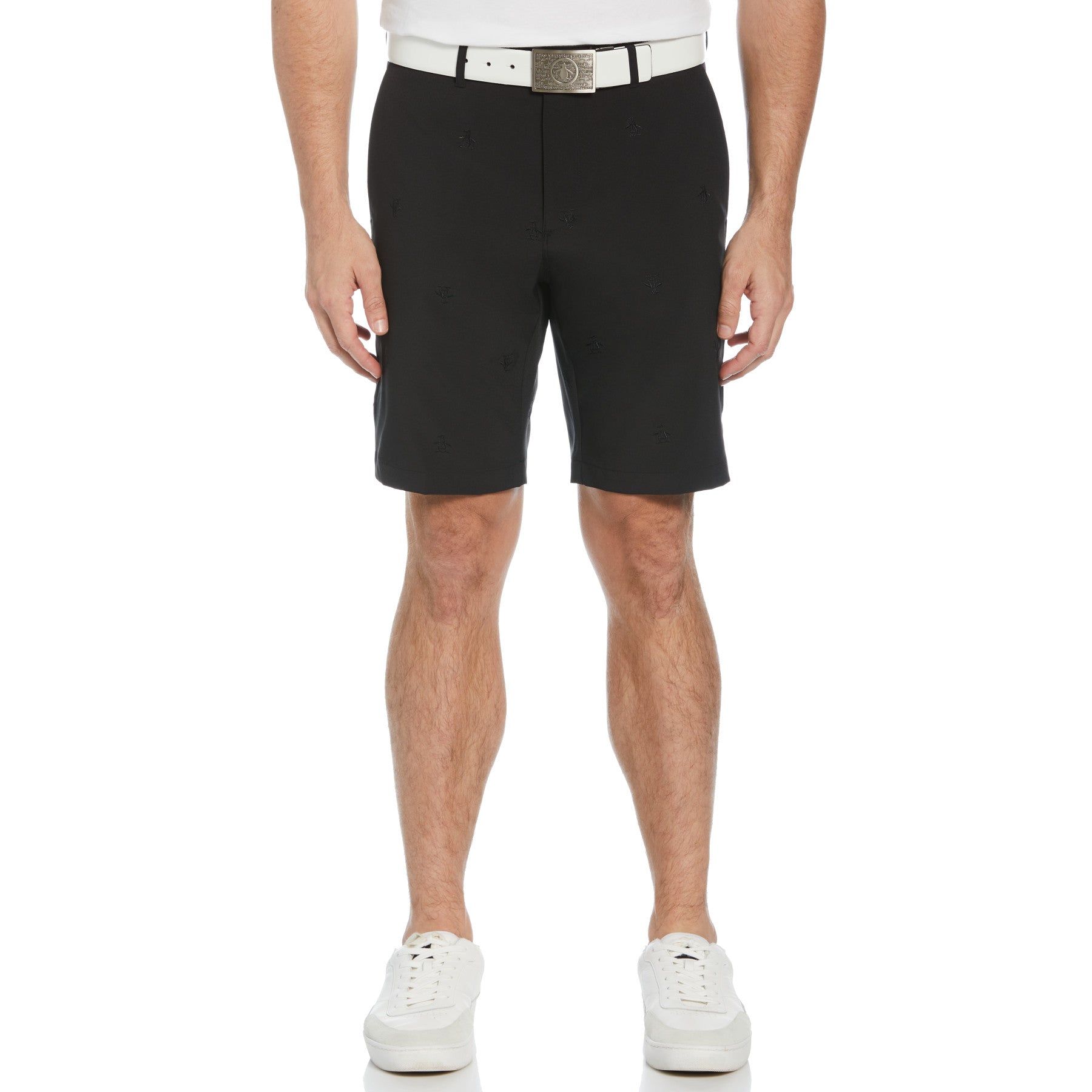 View Allover Embroidered Pete 9 Golf Short In Caviar information