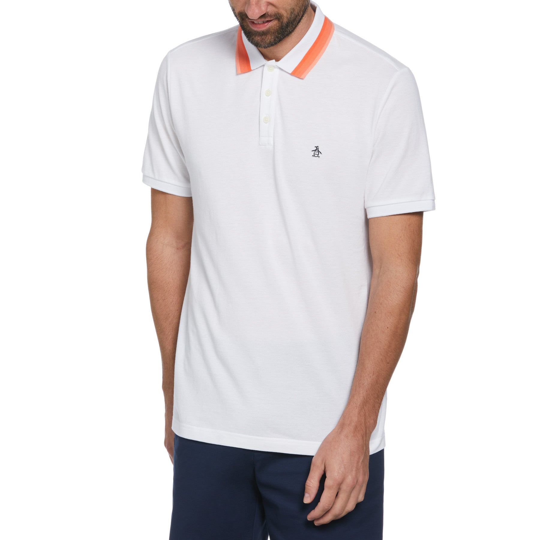 Pique Polo Shirt With Tipping In Bright White