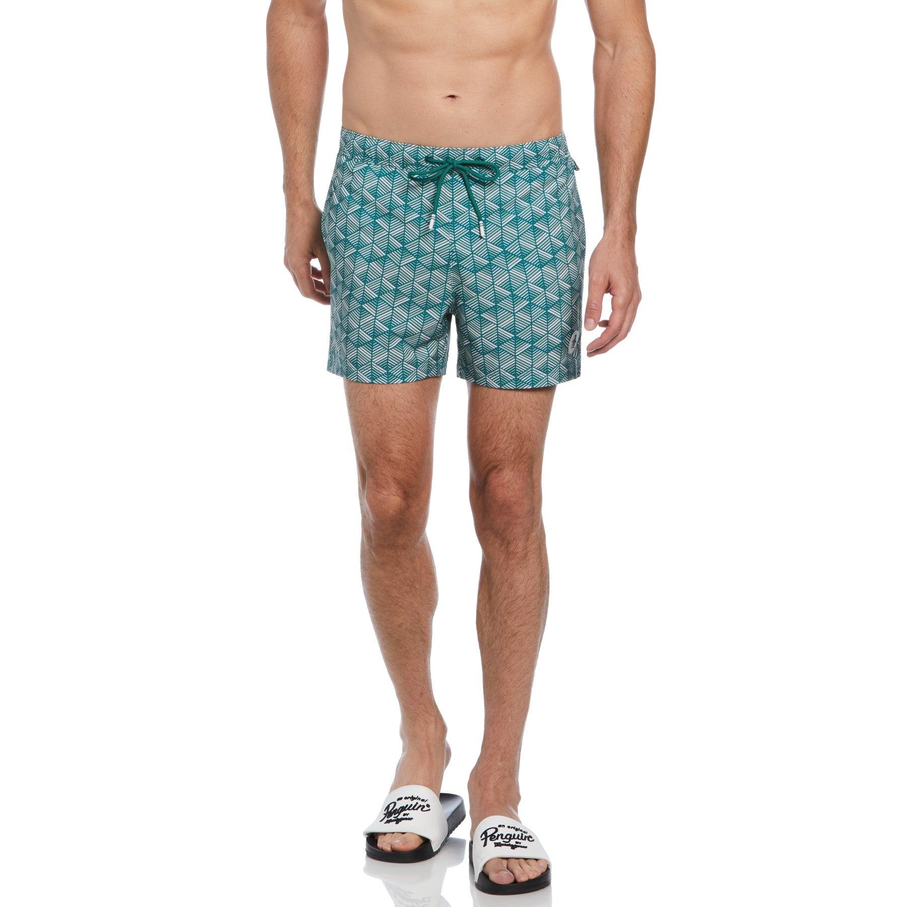 View Geo Print Swim Shorts In Antique Green information