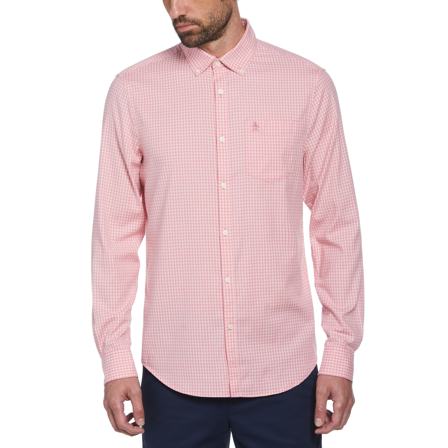 View Gingham Print Long Sleeve Shirt In Wild Rose information