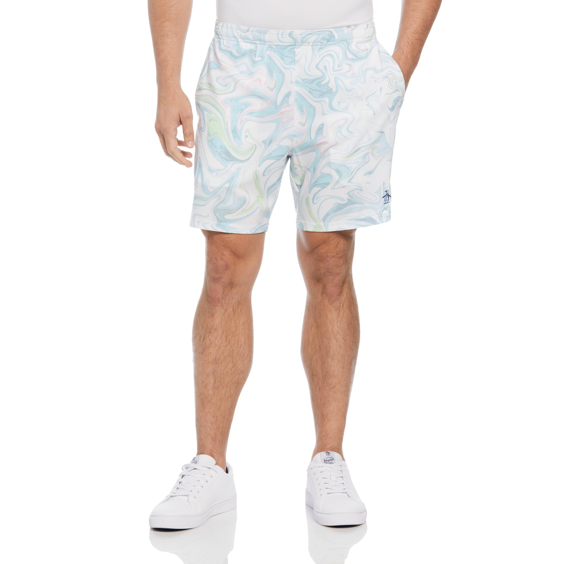 View Marble Print Performance Tennis Shorts In Bright White information