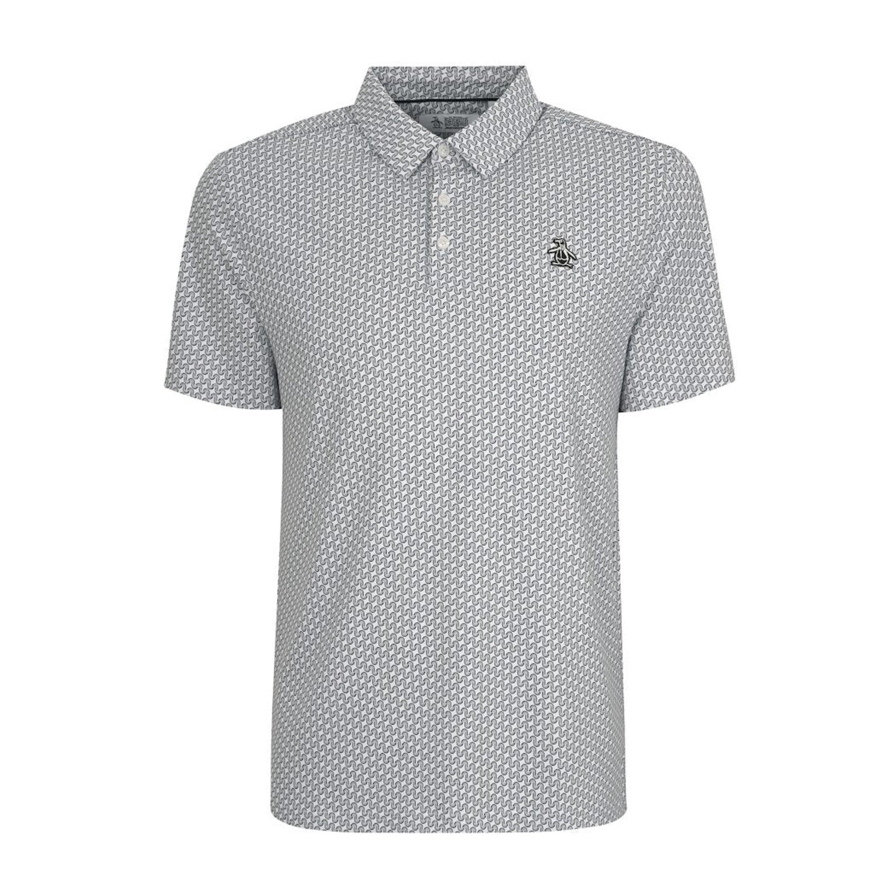 View Original Penguin Heritage Geo Print Golf Polo Shirt In Quarry Grey Mens information