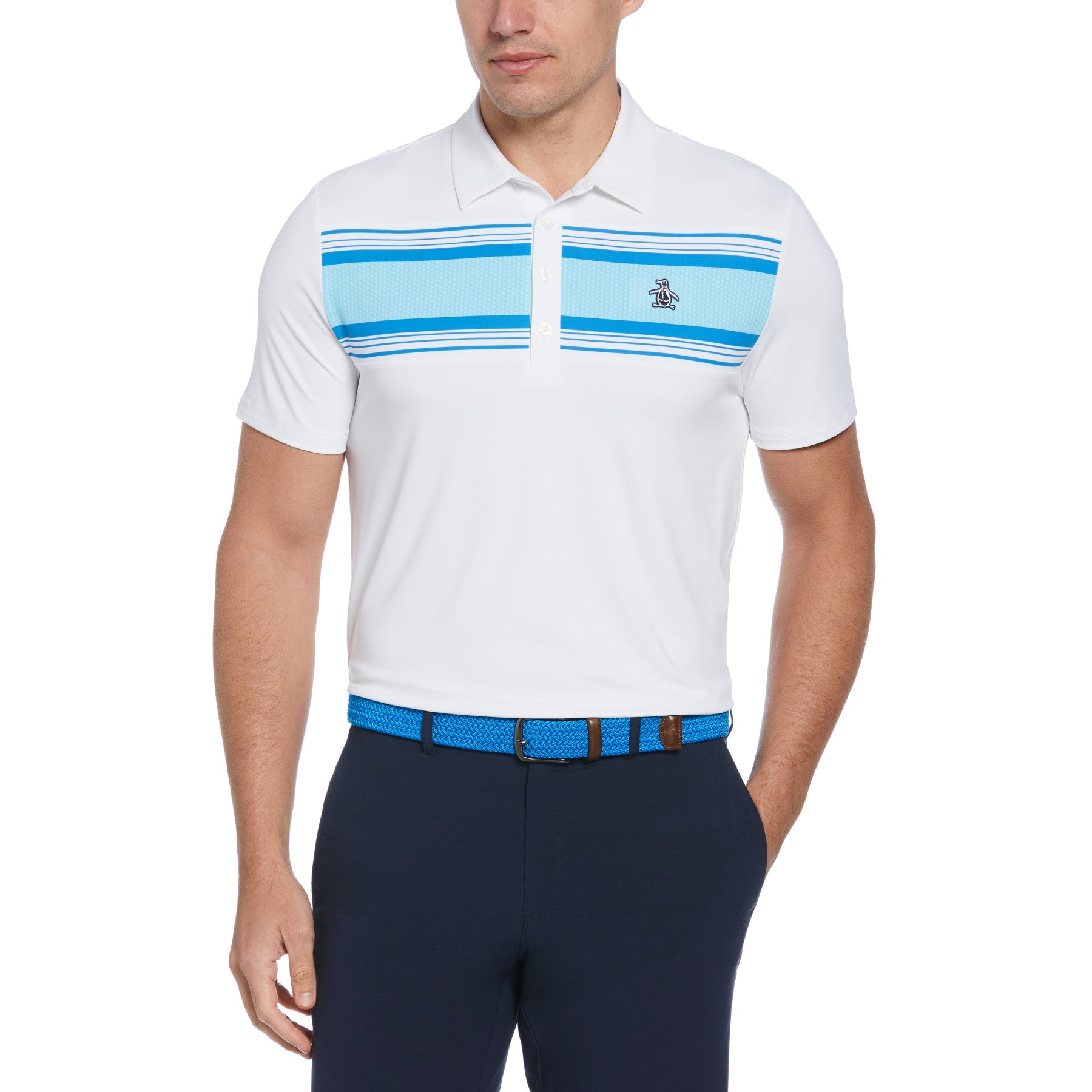 View Jack Heritage Stripe Print Short Sleeve Golf Polo Shirt In Bright Whit information