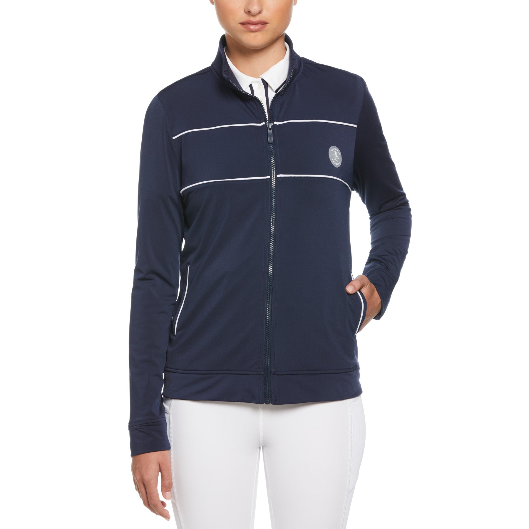 View Womens Performance Track Style Tennis Jacket In Black Iris information