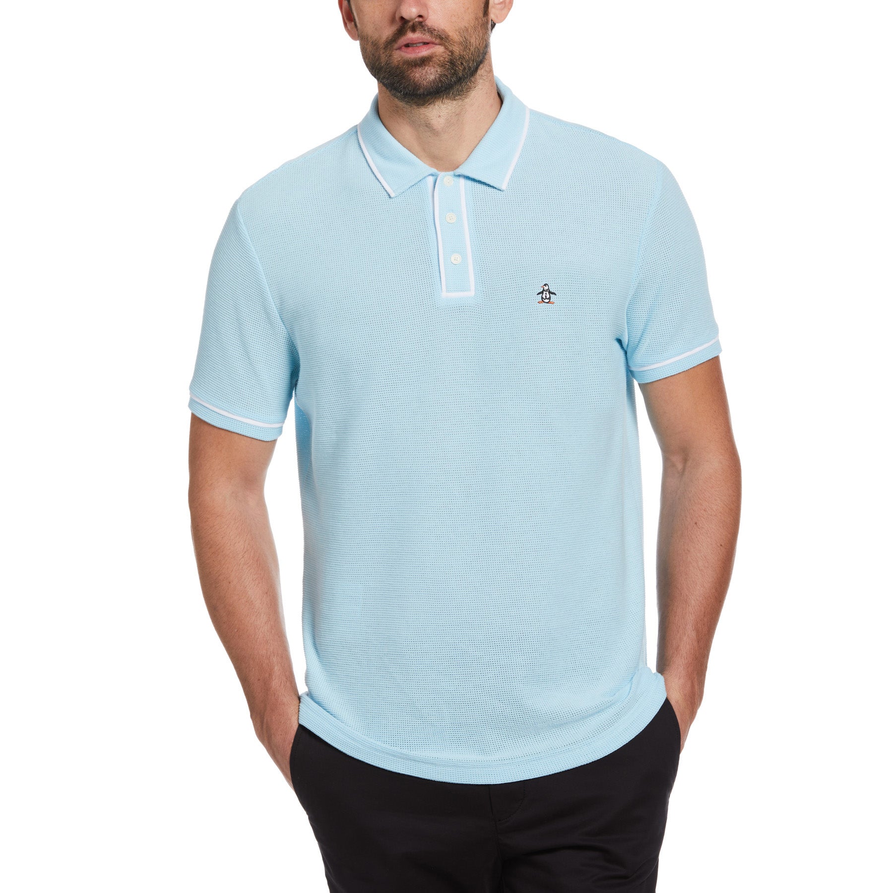 View Organic Cotton Bentley Mesh Short Sleeve Polo Shirt In Cool Blue information