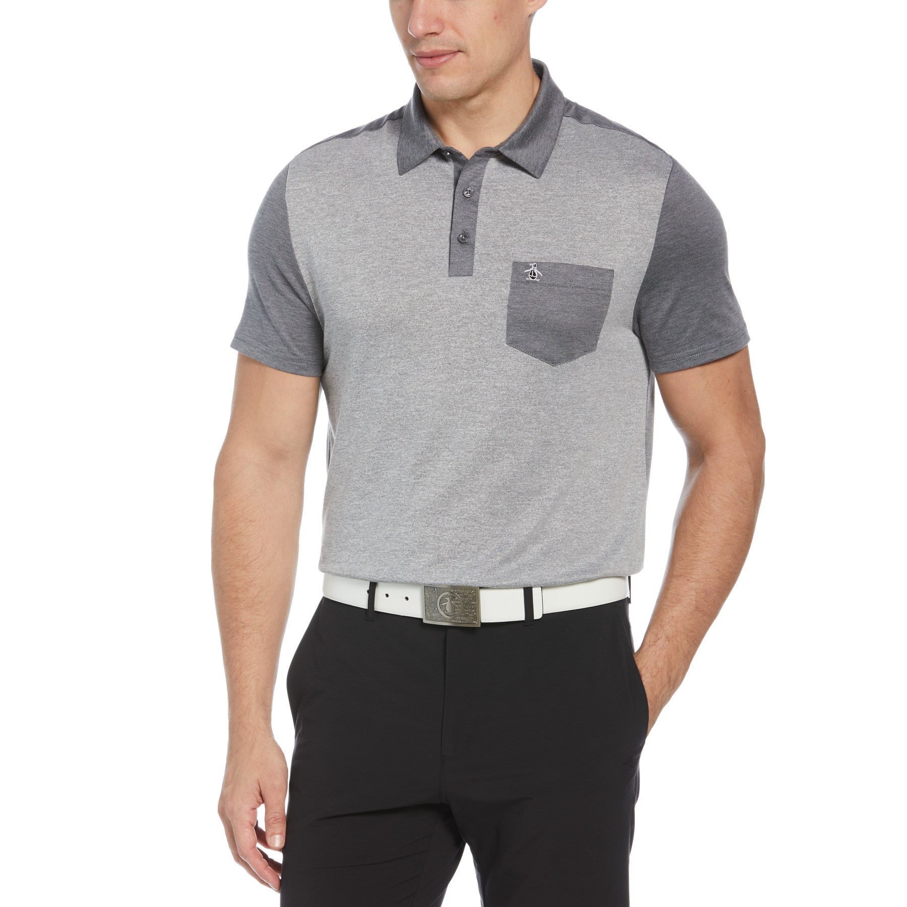 View Original Color Block Golf Polo Shirt In Caviar information