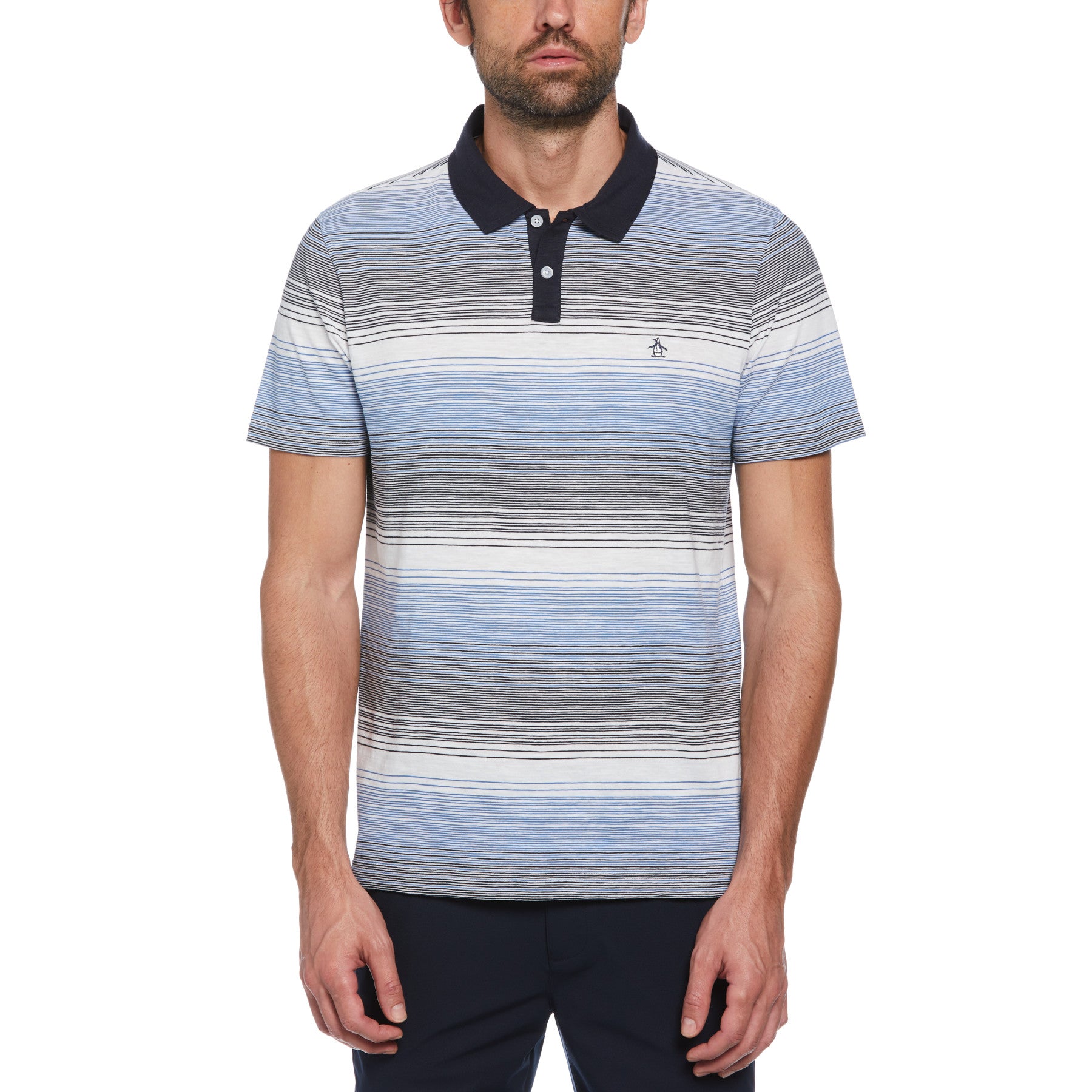 View Slub Auto Stripe Polo Shirt In Dark Sapphire information