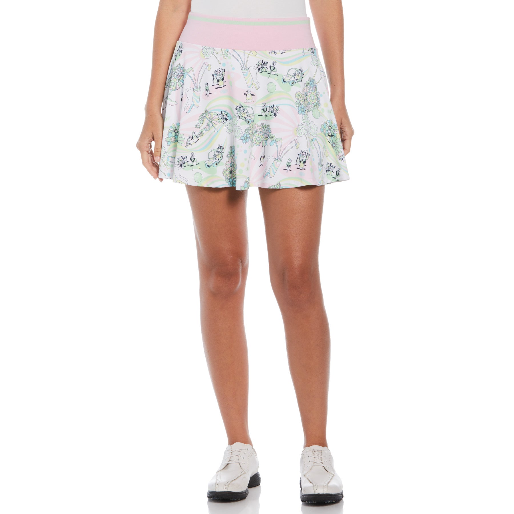View Womens Groovy Pete Print 16 Flounce Golf Skort In Bright White information