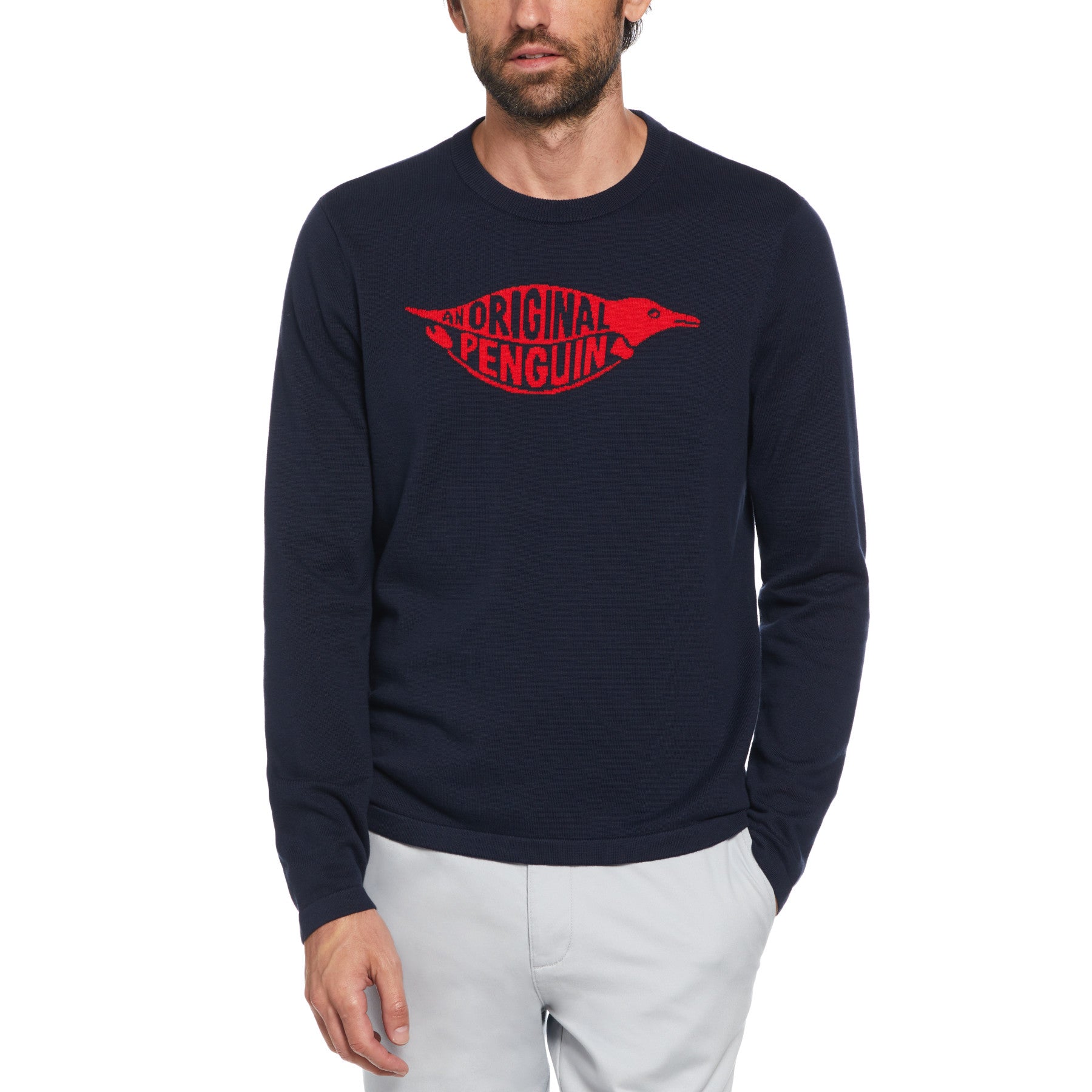 View Intarsia Original Penguin Logo Jumper In Dark Sapphire information