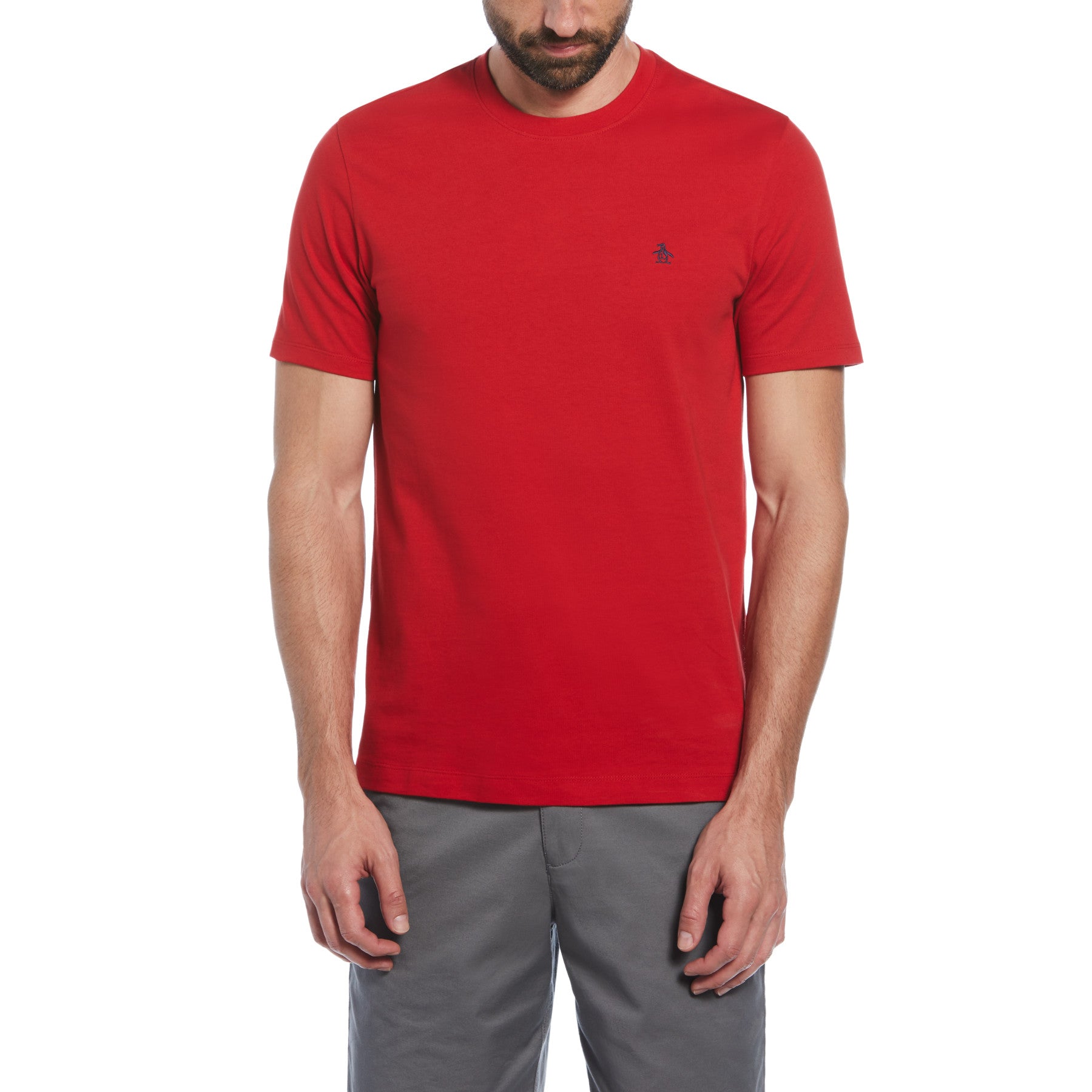 View Original Penguin Pin Point Embroidered Pete TShirt In Salsa Red Mens information