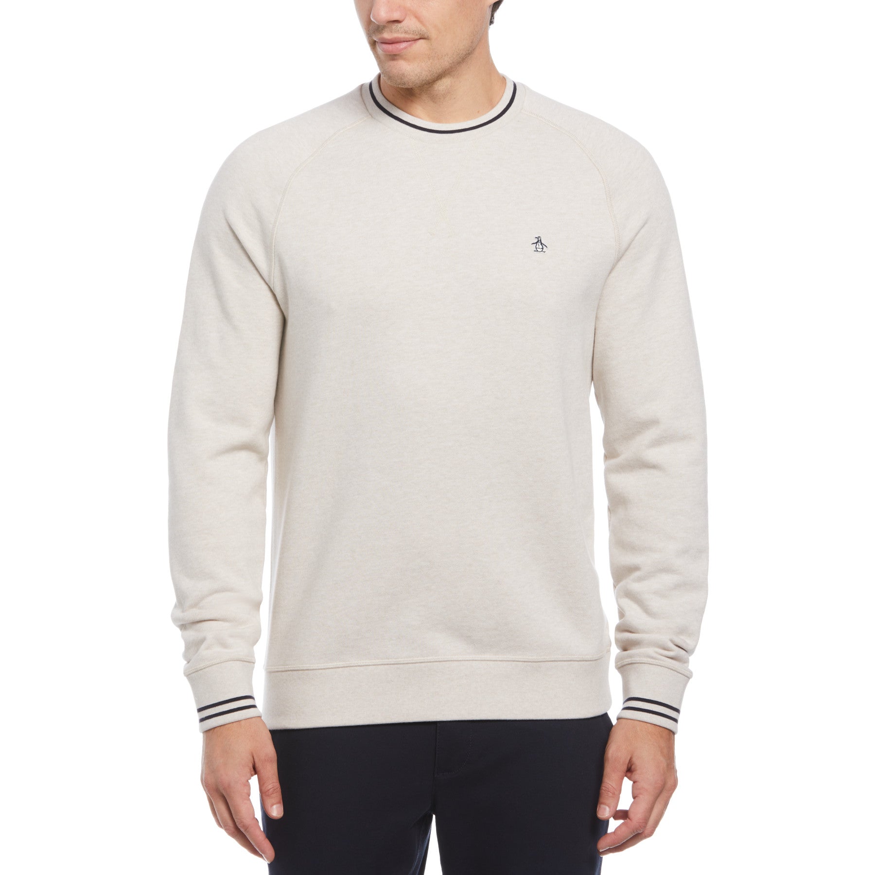 French Terry Crew Neck Sweater In Birch Jasper Heather