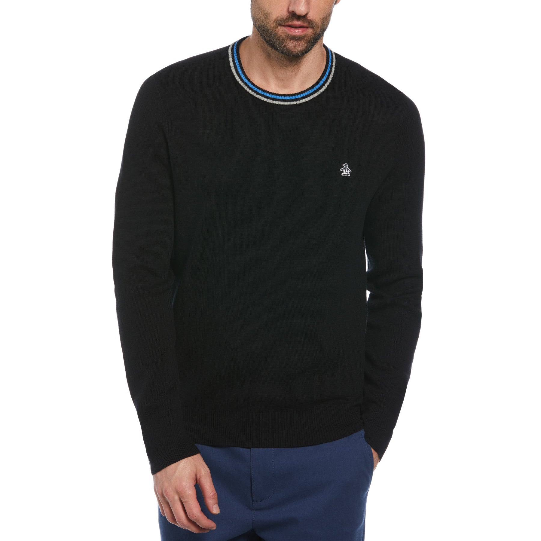 View Original Penguin Tipped Crew Neck Jumper In True Black Black Mens information