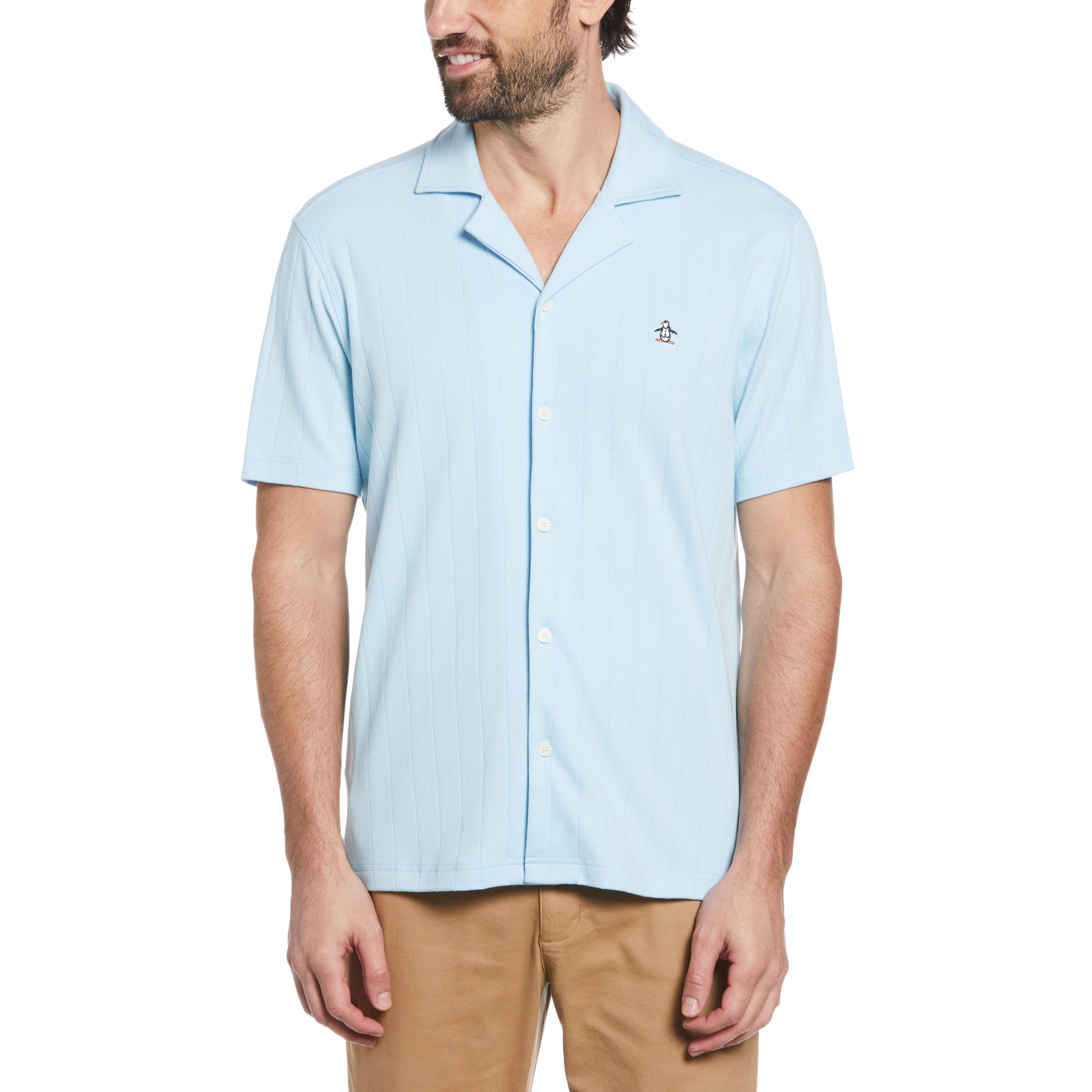 View Icons Organic Cotton Striped Short Sleeve Shirt With Camp Collar In Co information
