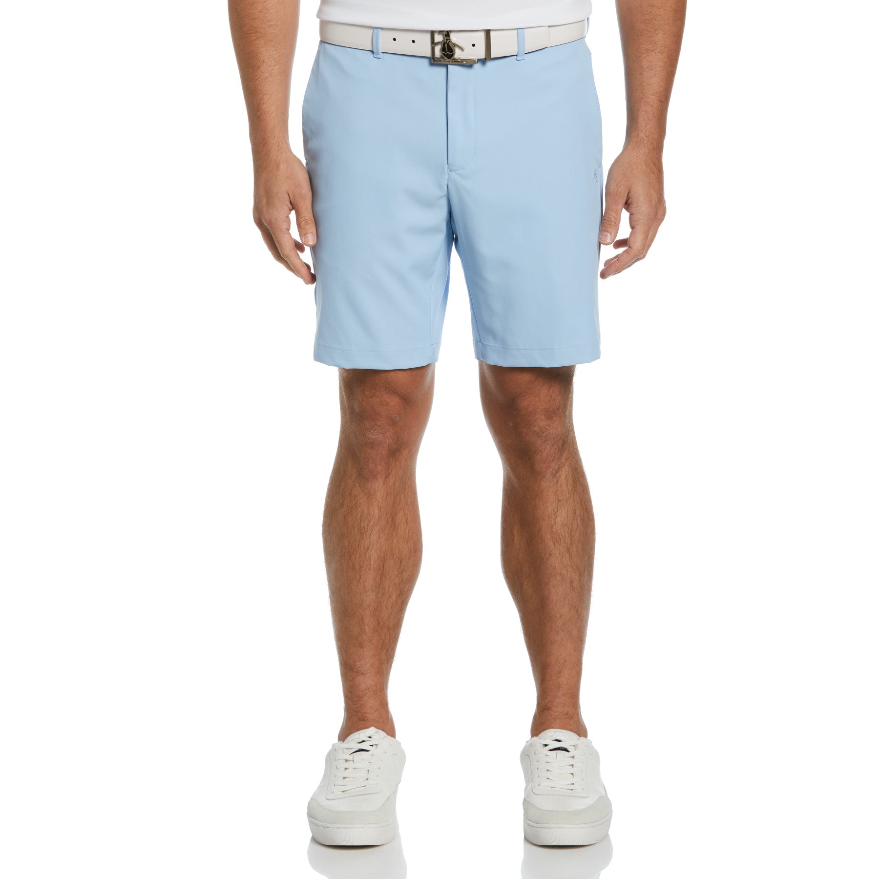 View Flat Front Solid Golf Shorts In Powder Blue information