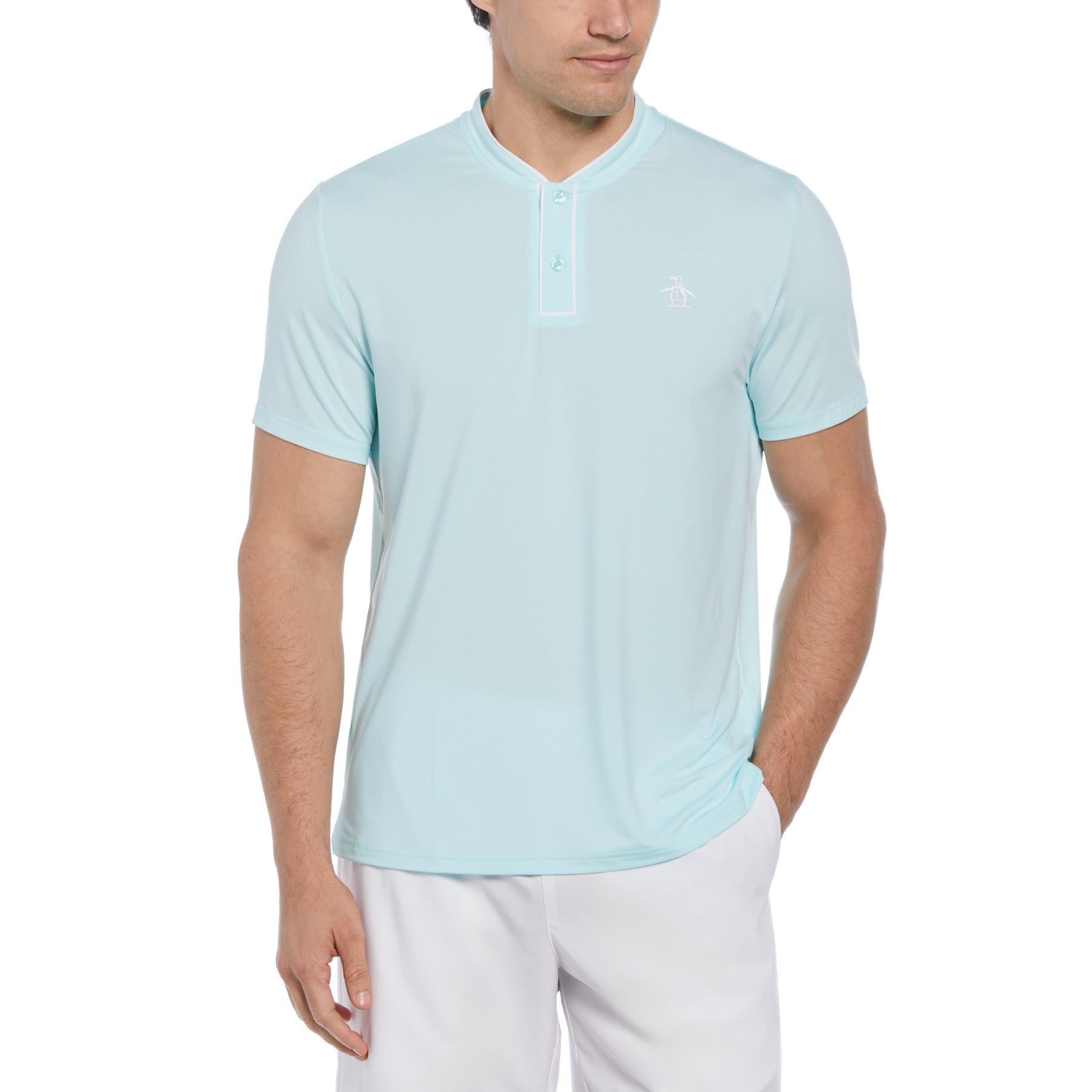 View Piped Blade Collar Performance Tennis Polo Shirt In Tanager Turquoise information