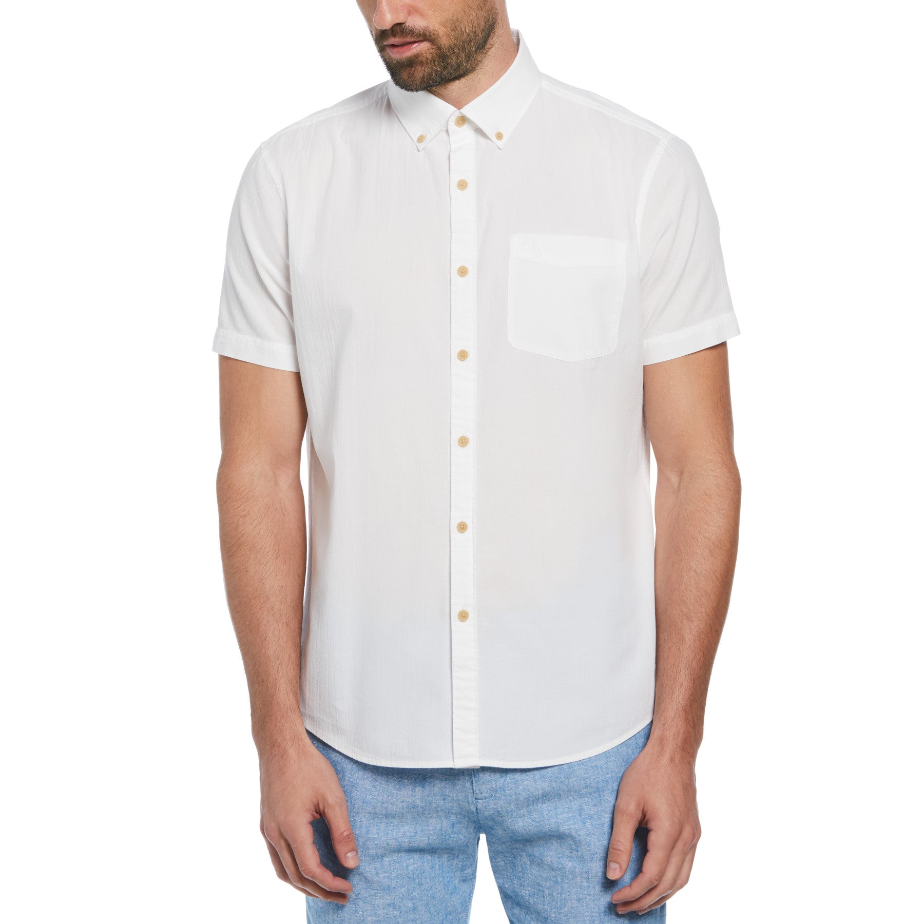 View Seersucker ButtonDown Short Sleeve Shirt In Bright White information