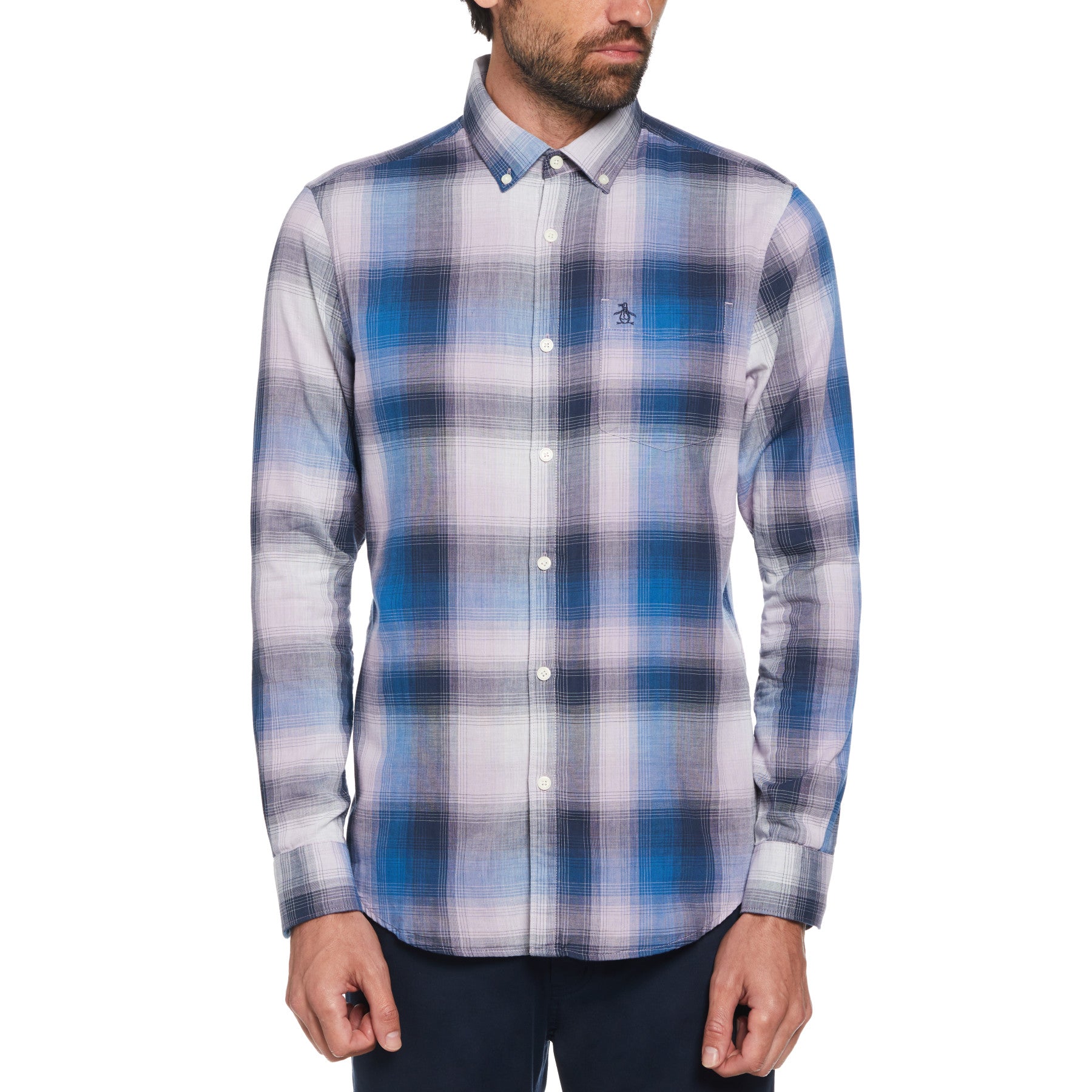 View Double Weave Plaid Pattern Shirt In Lavendula information