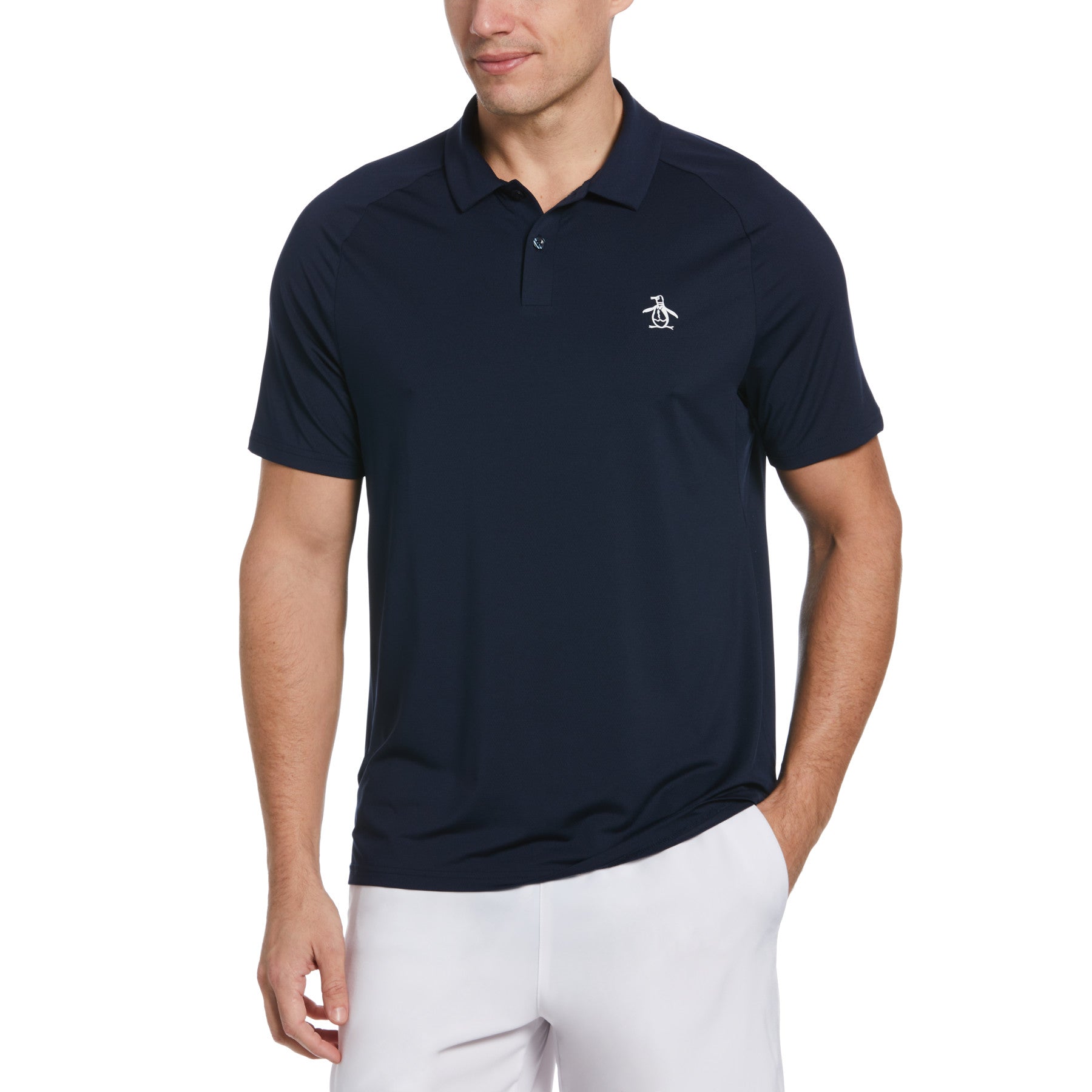 View Original Penguin Legacy Gussett Tennis Polo Shirt In Black Iris Blue Mens information