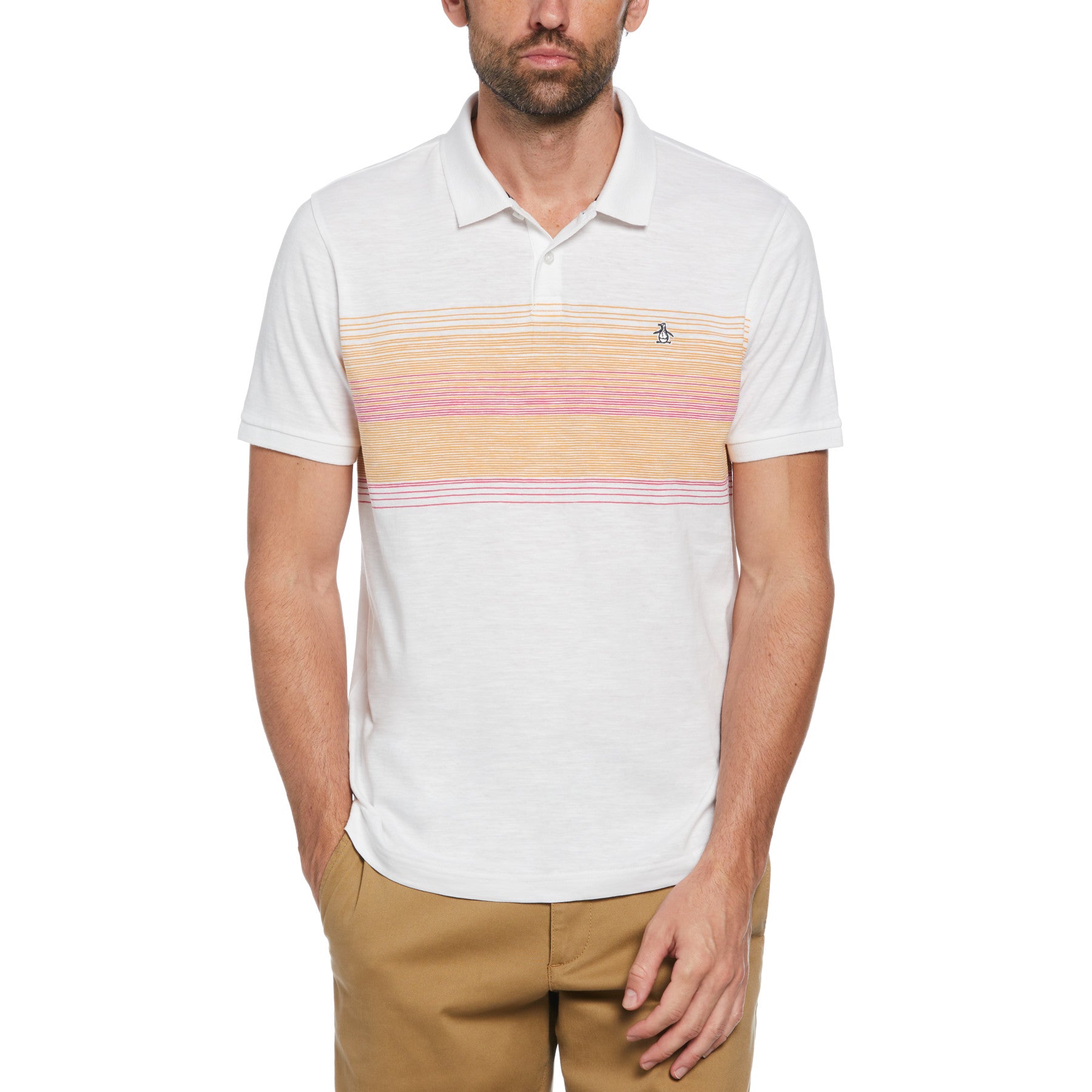 View Slub Chest Stripe Ottoman Polo Shirt In Bright White information