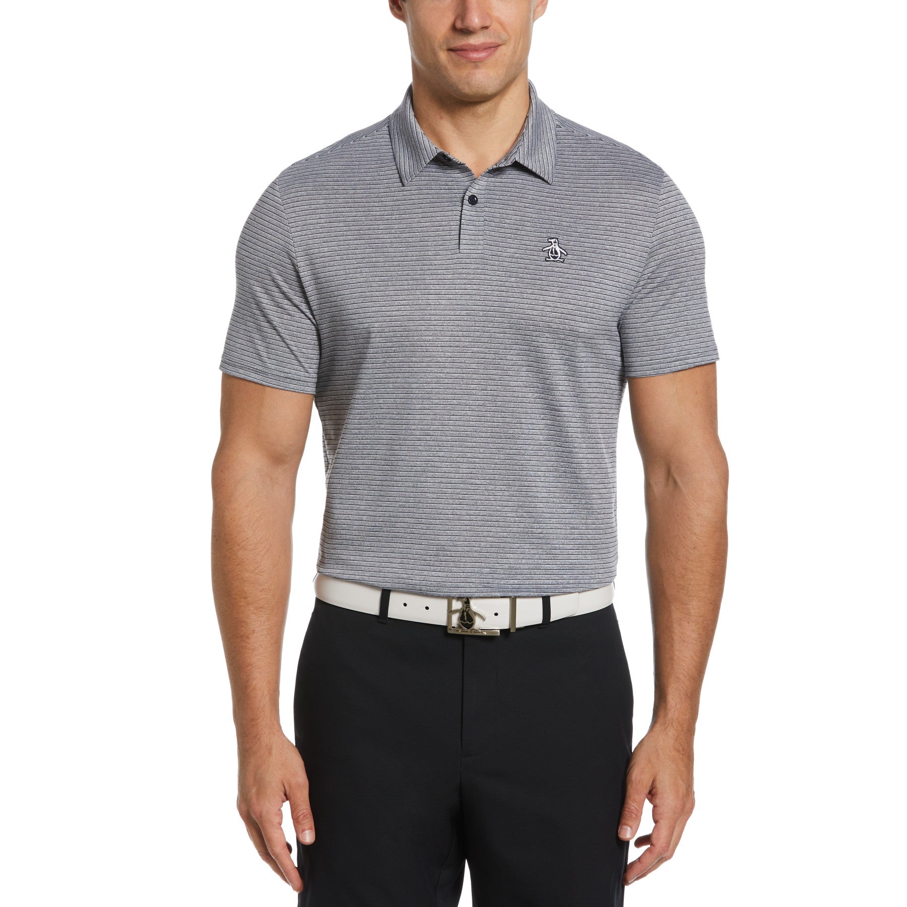 View The Original Stripe Golf Polo Shirt In Black Iris information