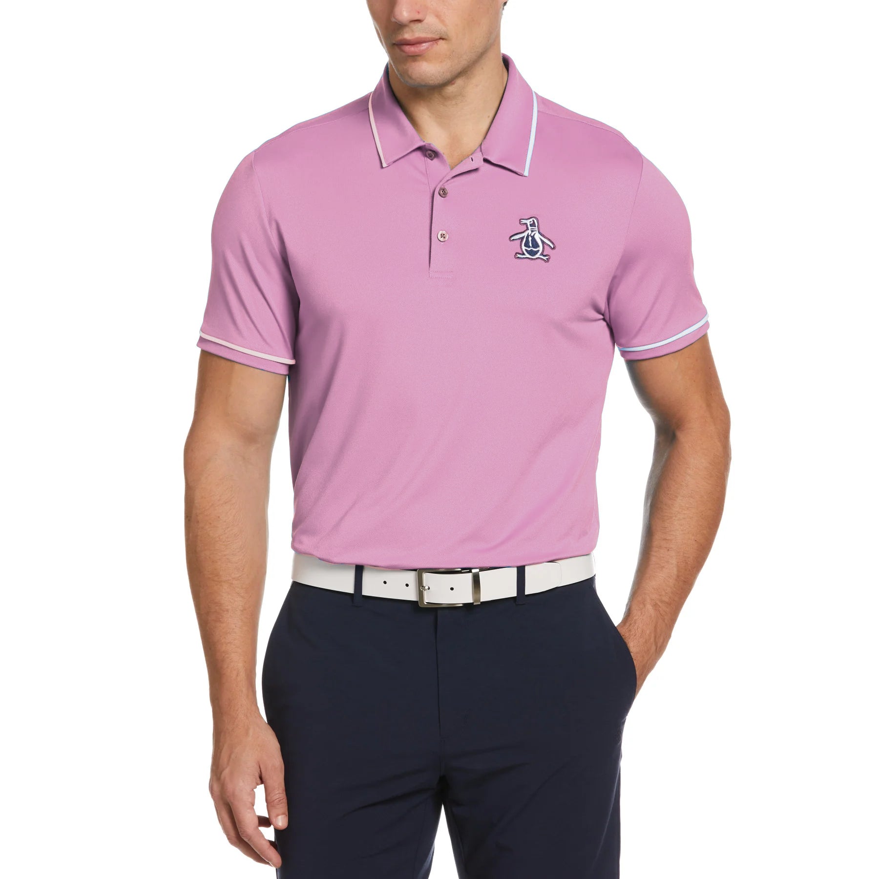 View Pete Tipped Golf Polo Shirt In Rose Bouquet information