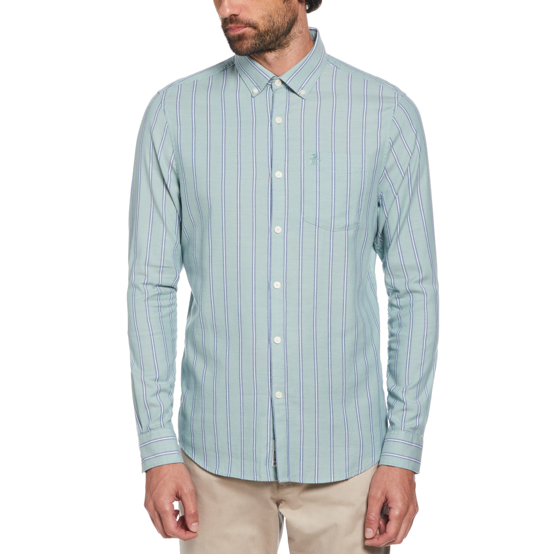 View Vertical Stripe Printed Shirt In Oil Blue information