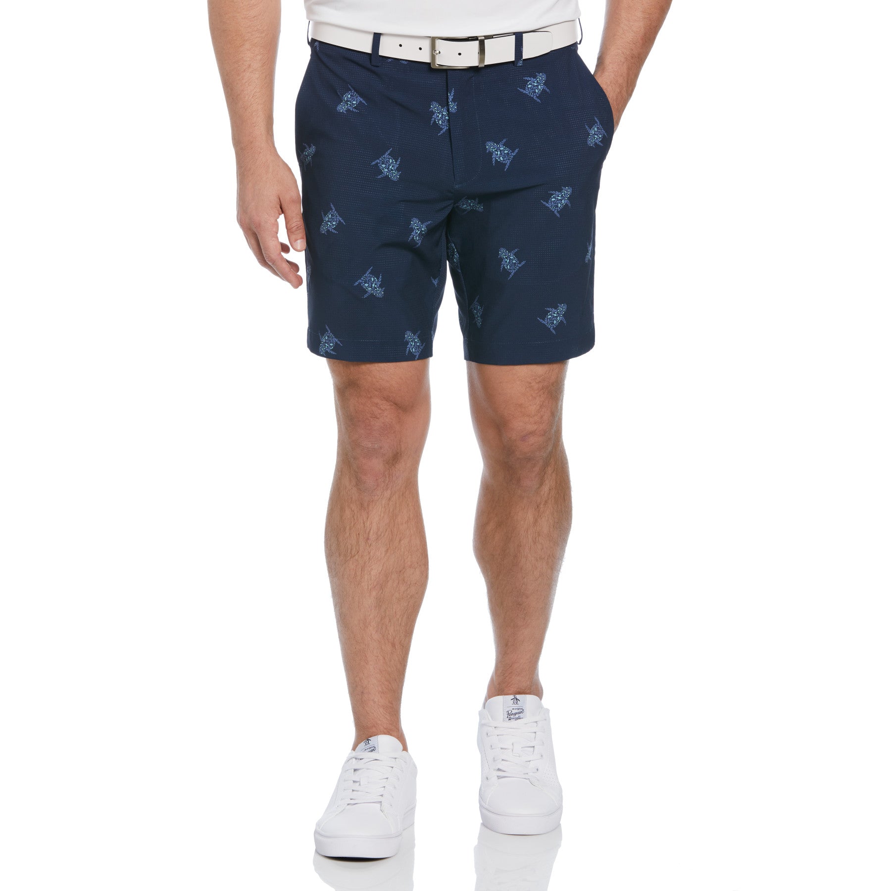 View 60s Floral Pete Print 8 Golf Shorts In Black Iris information